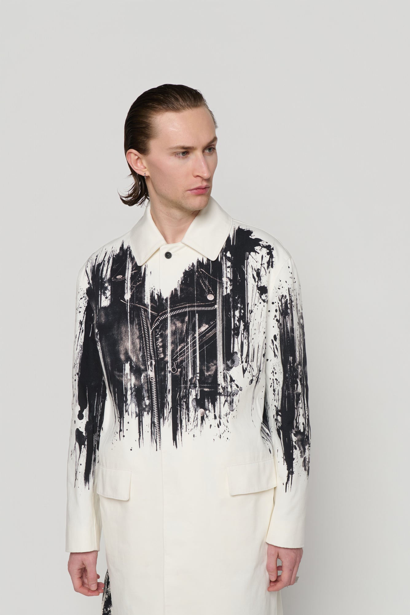CAR COAT in biker jacket print