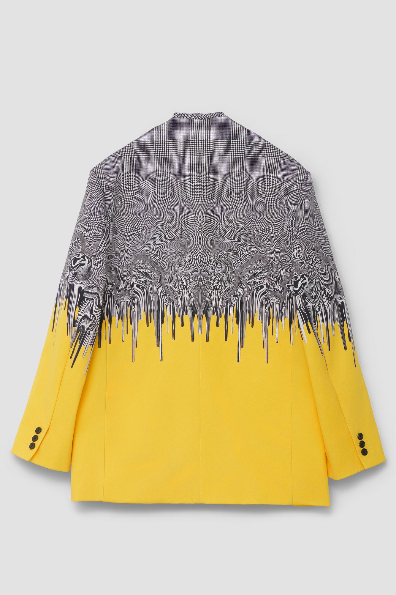 Double-breasted jacket featuring a digitally printed Glen check