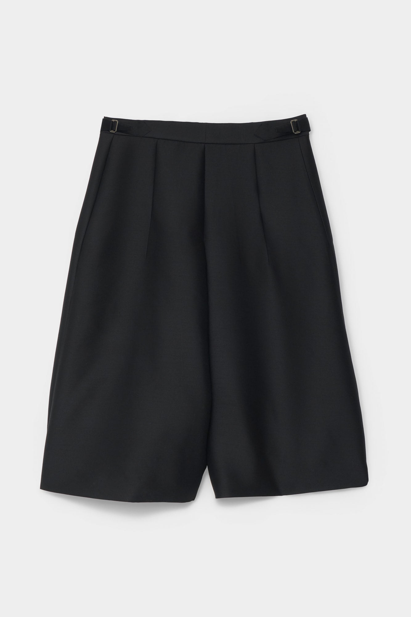 CUT-OFF OVERCOAT CULOTTE in black wool-silk mix