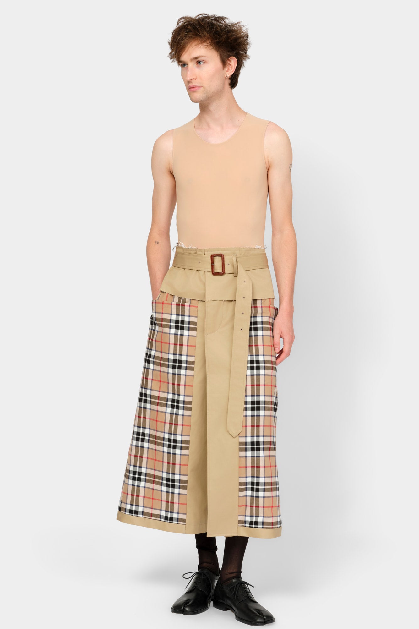 CUT-OFF TRENCH-COAT CULOTTE in beige cotton