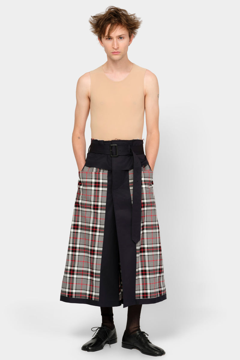 CUT-OFF TRENCH-COAT CULOTTE in blue cotton