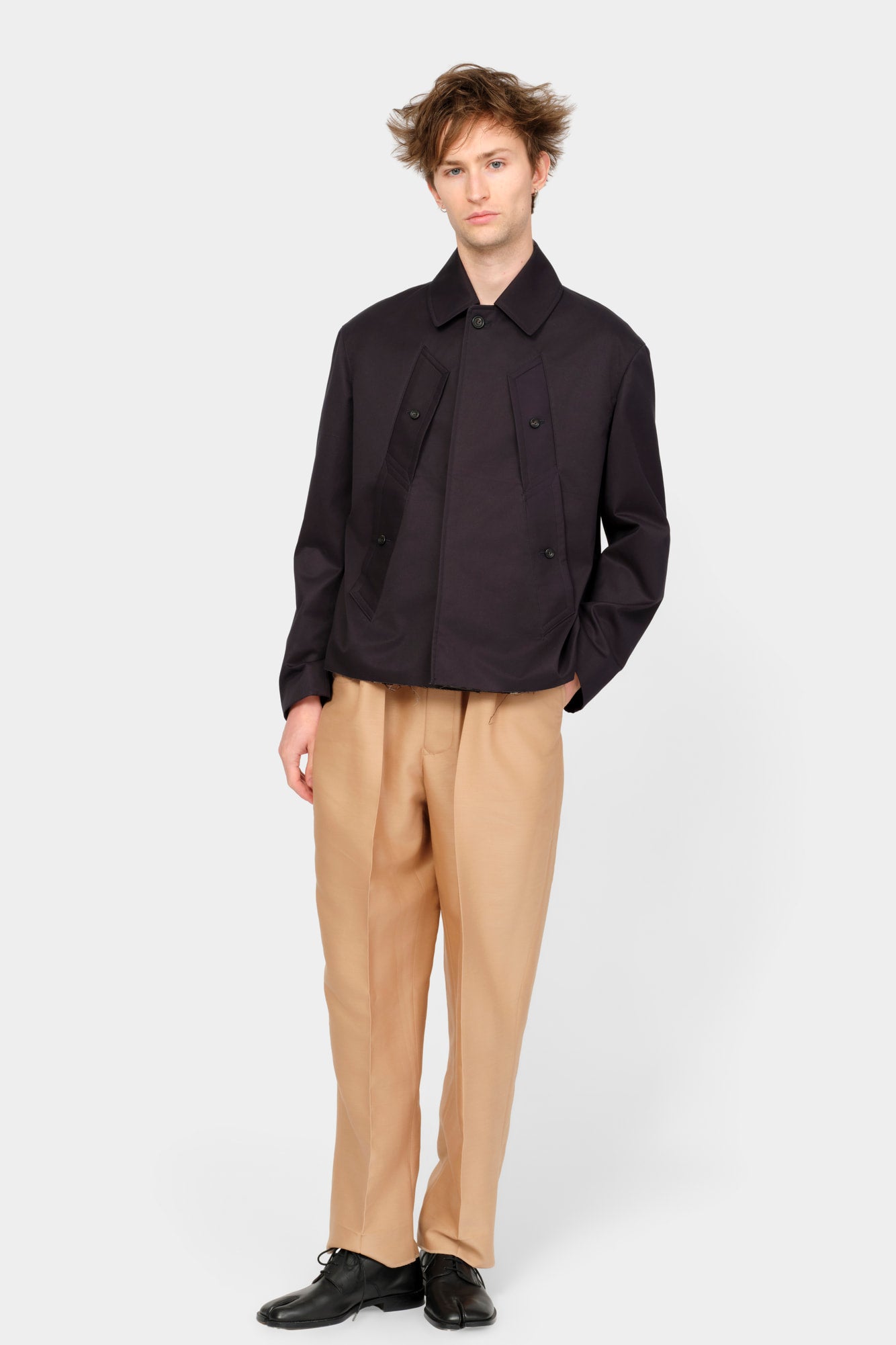 CUT-OFF TRENCH-COAT in blue cotton