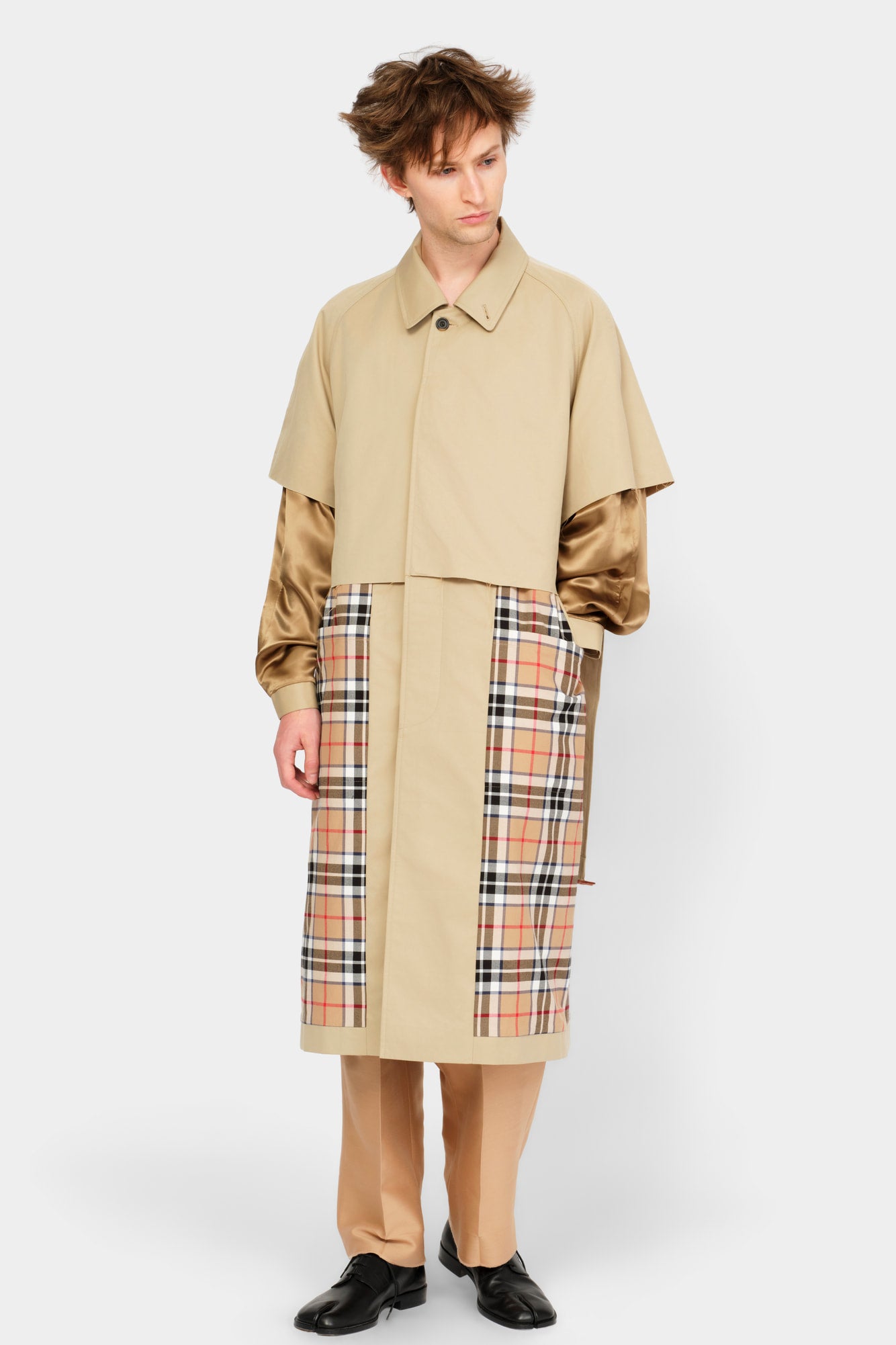 CUT-OFF TRENCH COAT in beige cotton