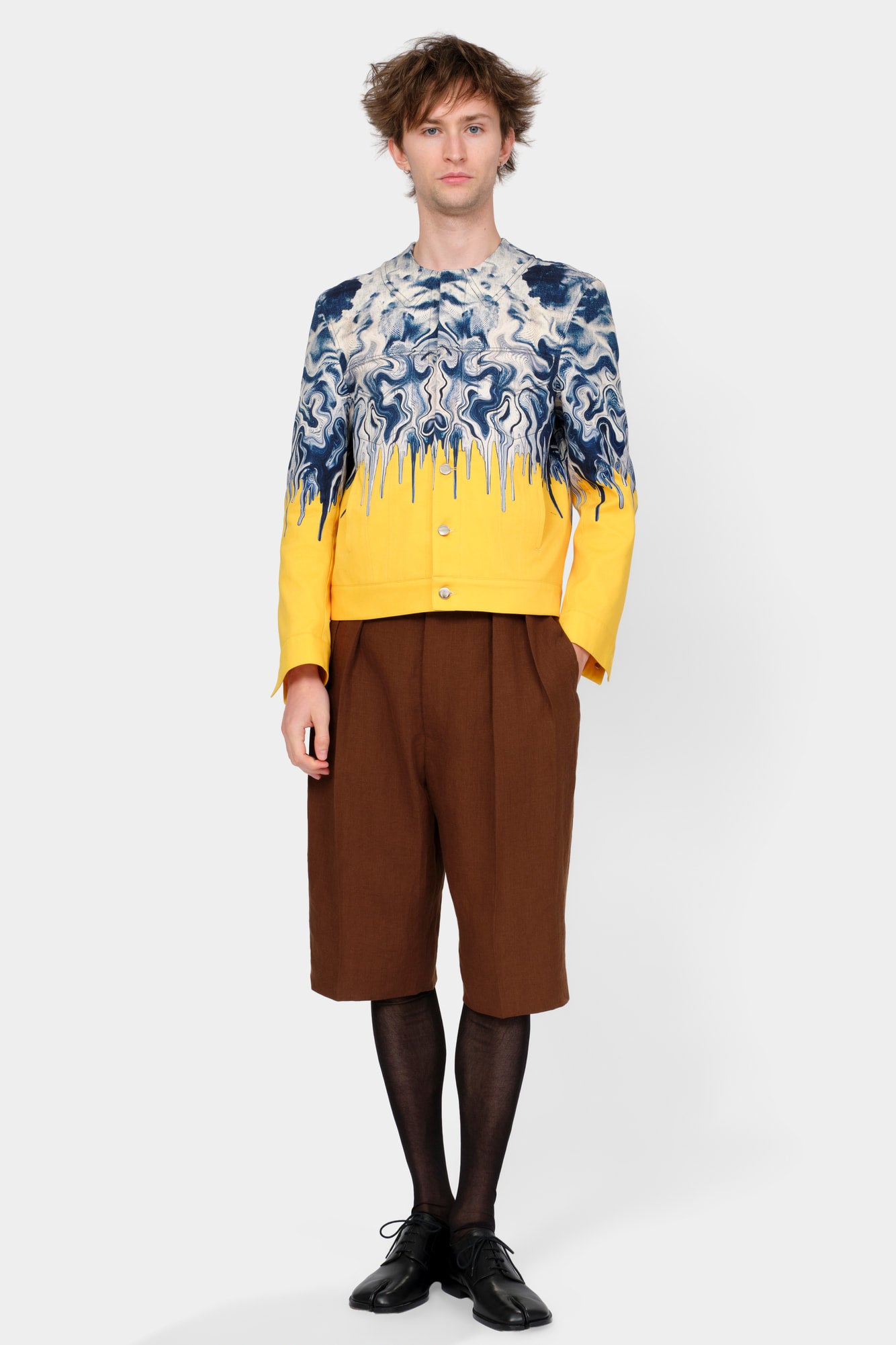 Blouson featuring a digitally printed bleached denim