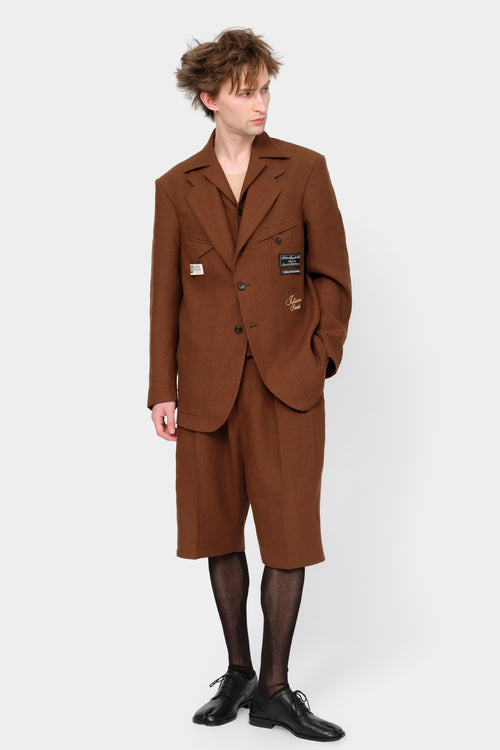 SINGLE-BREASTED JACKET in Irish brown linen