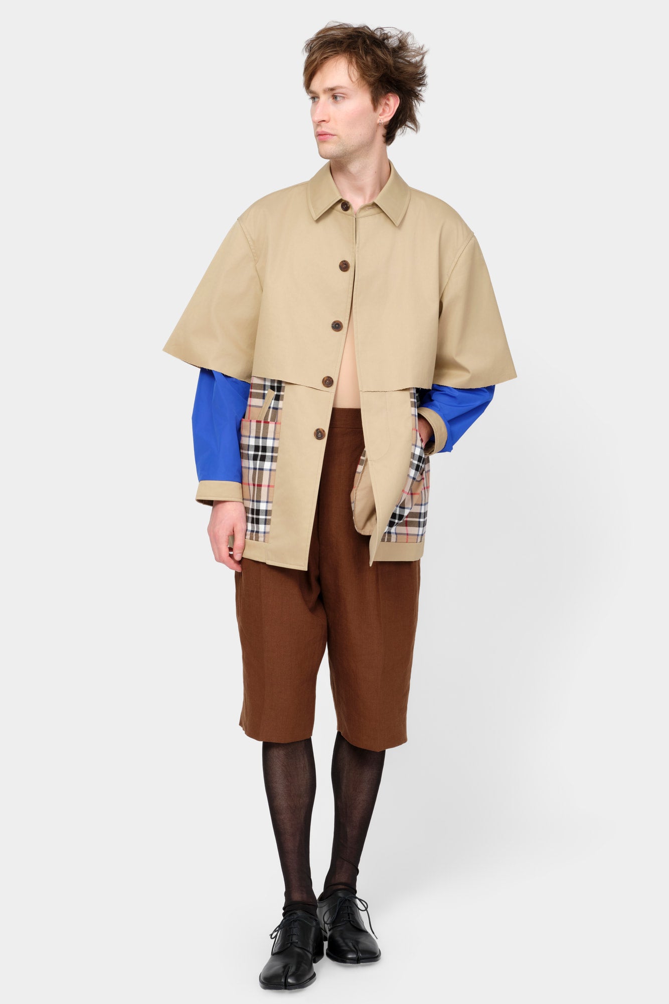 CUT-OFF TRENCH SHIRT in beige cotton