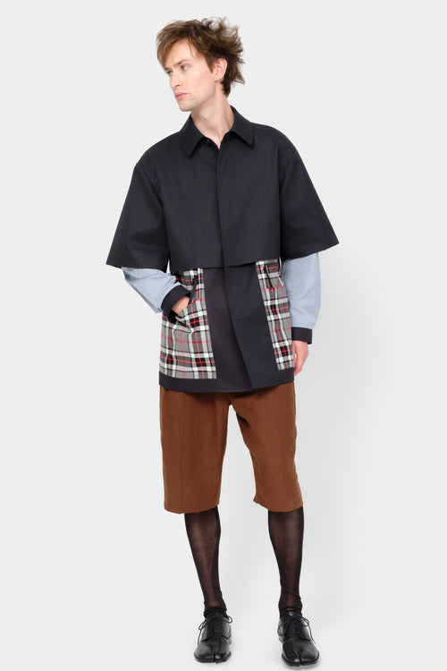 CUT-OFF TRENCH SHIRT in blue cotton