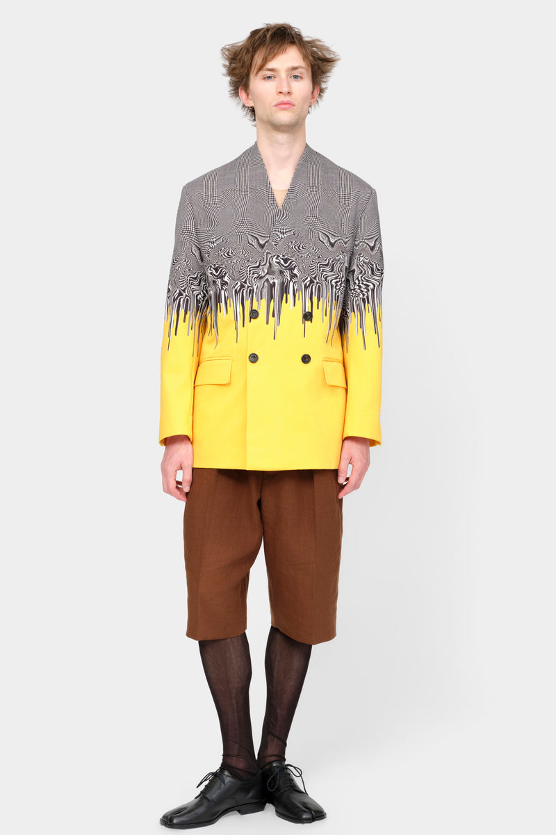 Double-breasted jacket featuring a digitally printed Glen check
