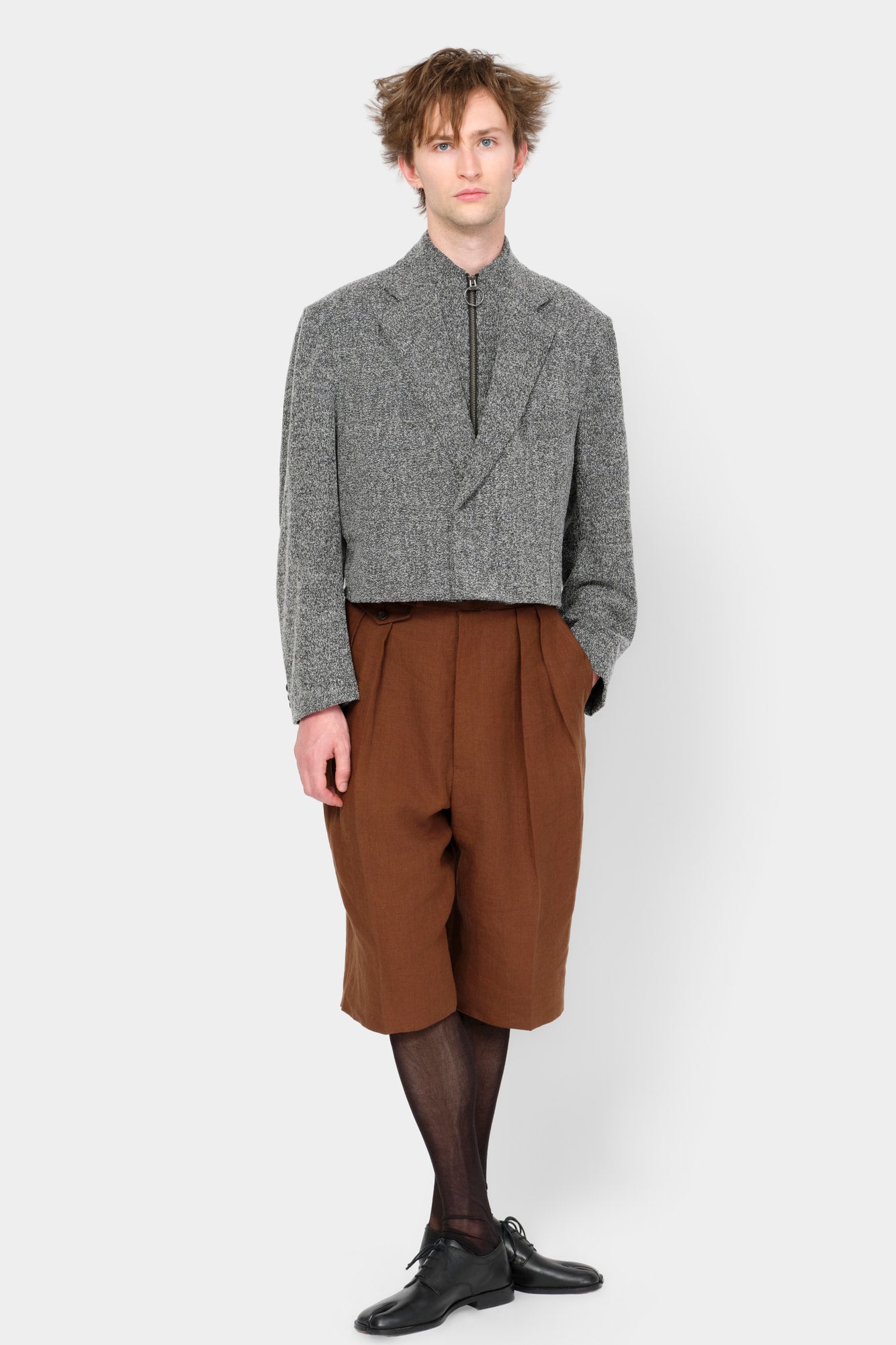 CUT-OFF OVERCOAT in herringbone wool