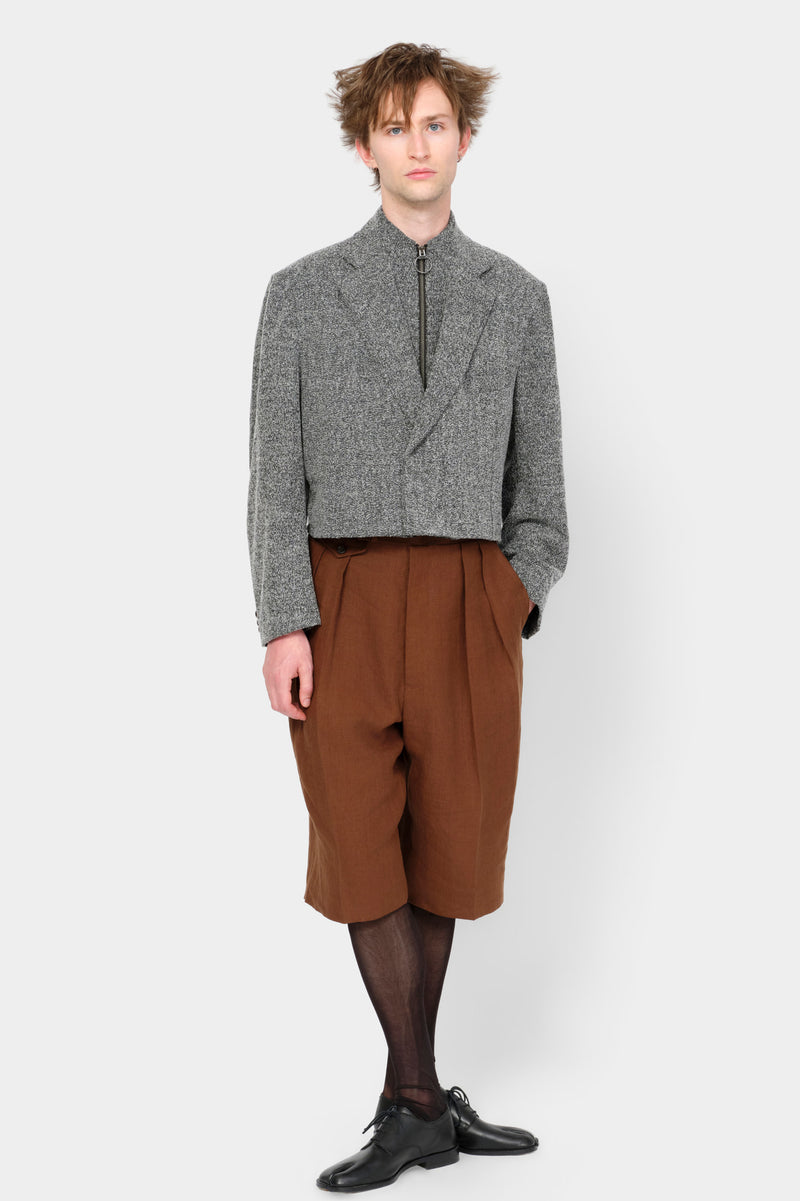 CUT-OFF OVERCOAT in herringbone wool