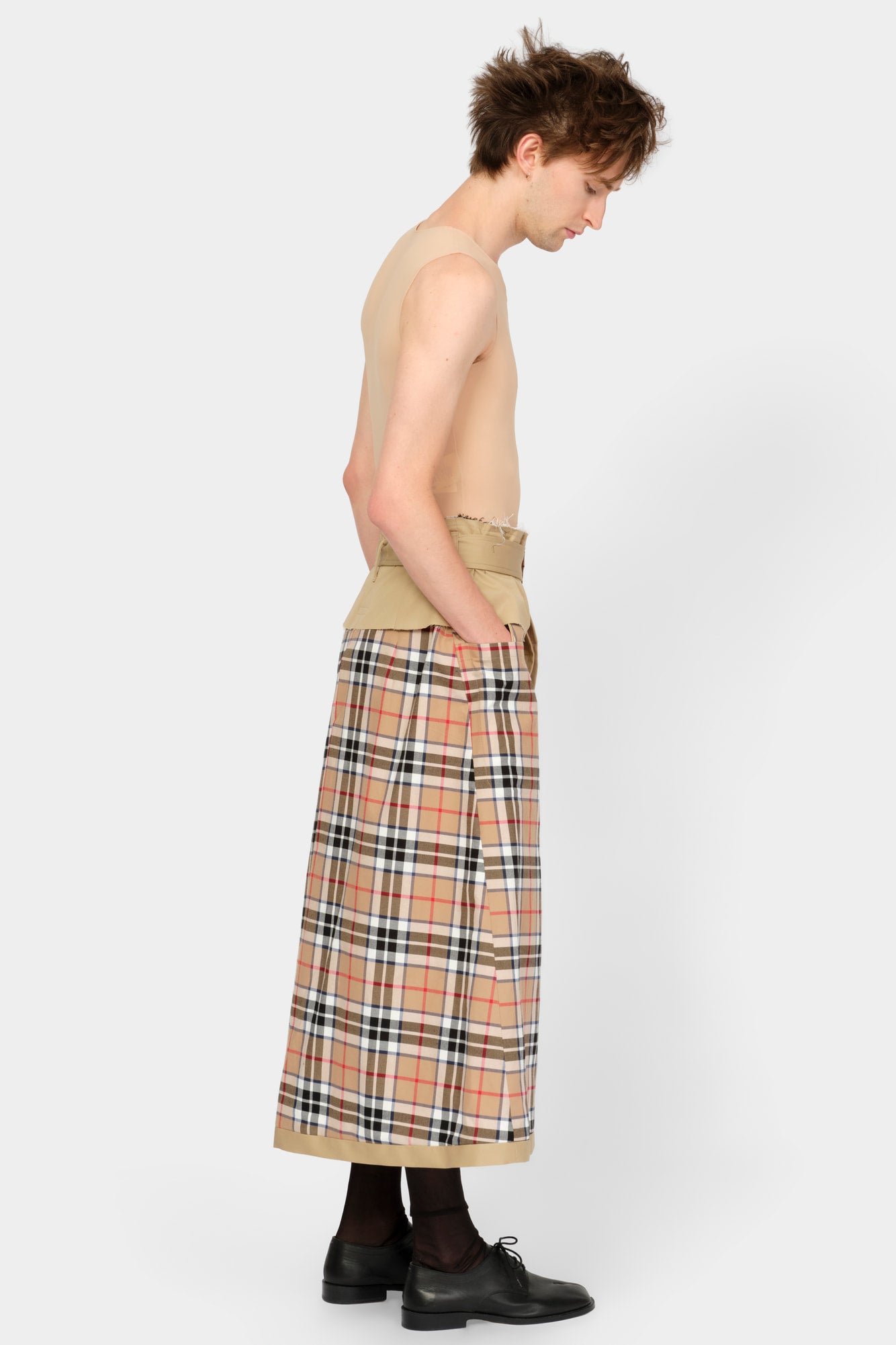 CUT-OFF TRENCH-COAT CULOTTE in beige cotton