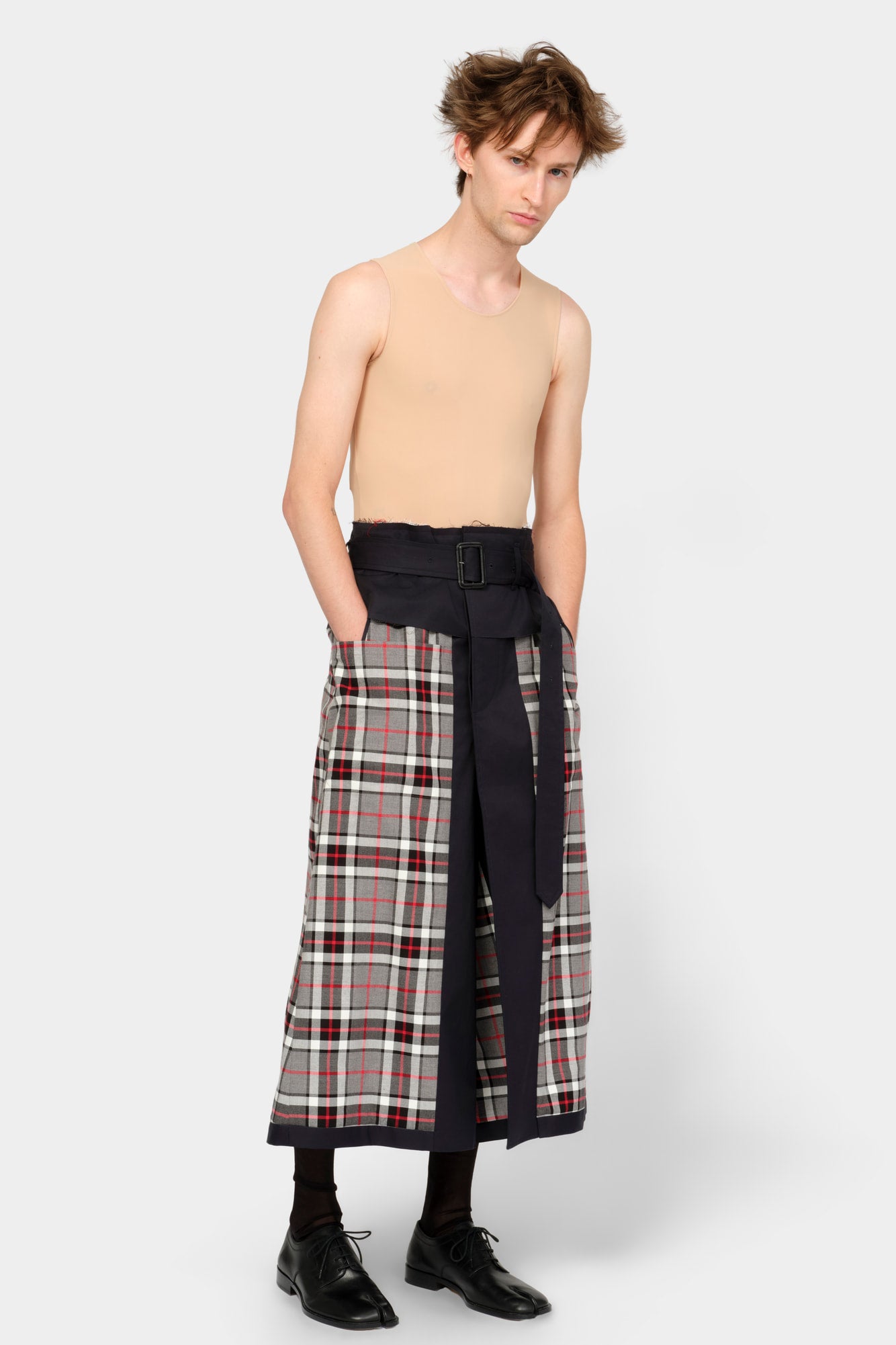 CUT-OFF TRENCH-COAT CULOTTE in blue cotton