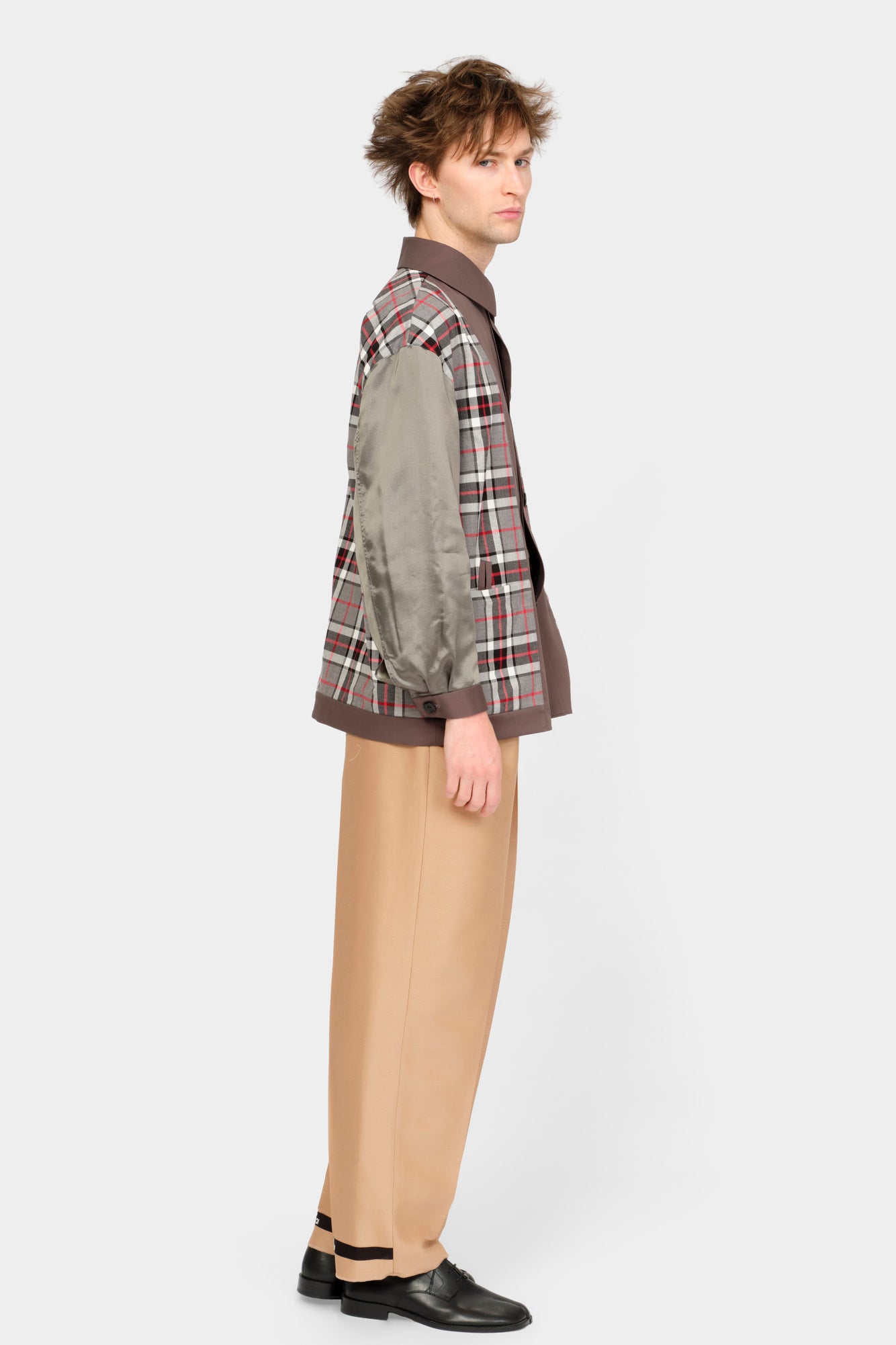 SET-IN SLEEVE SHIRT in grey cotton