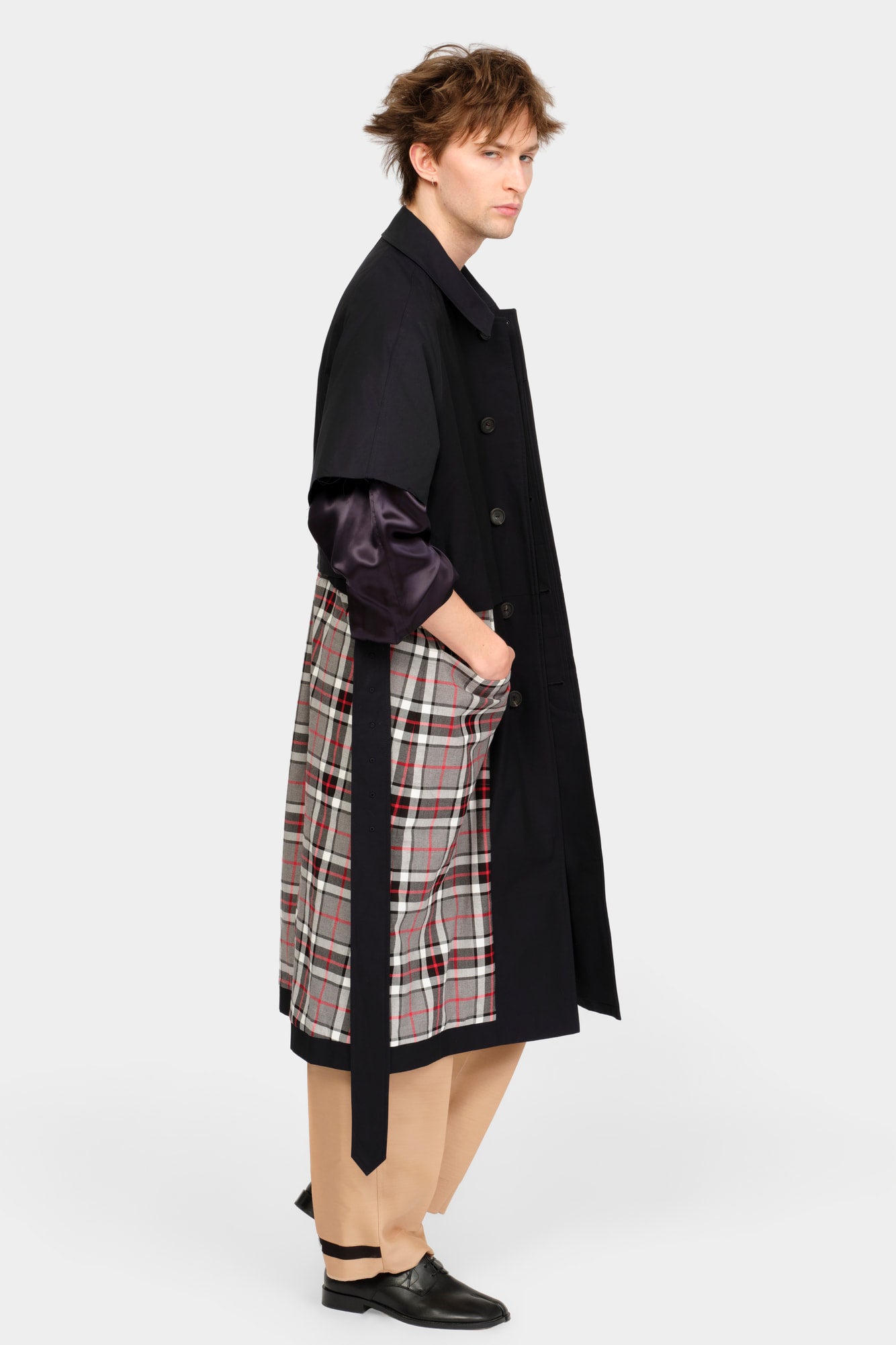 CUT-OFF TRENCH COAT in blue cotton