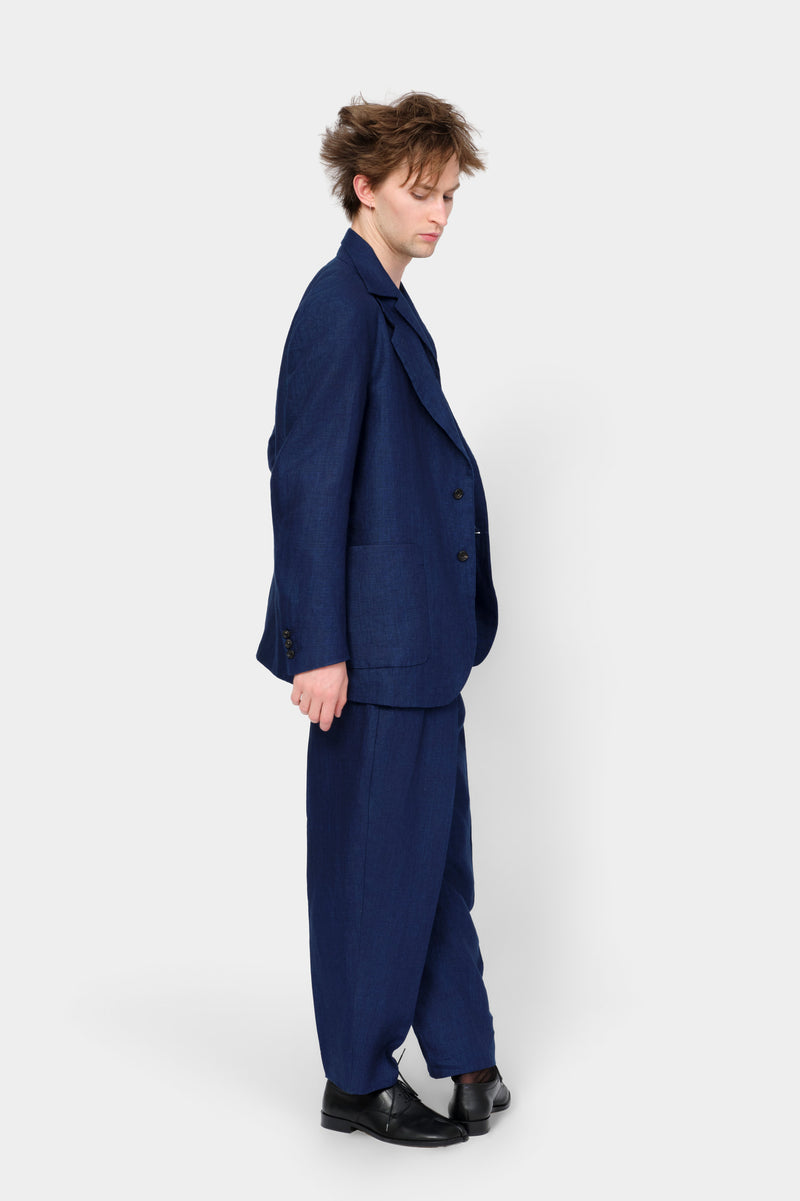 SINGLE-BREASTED JACKET in blue indigo linen
