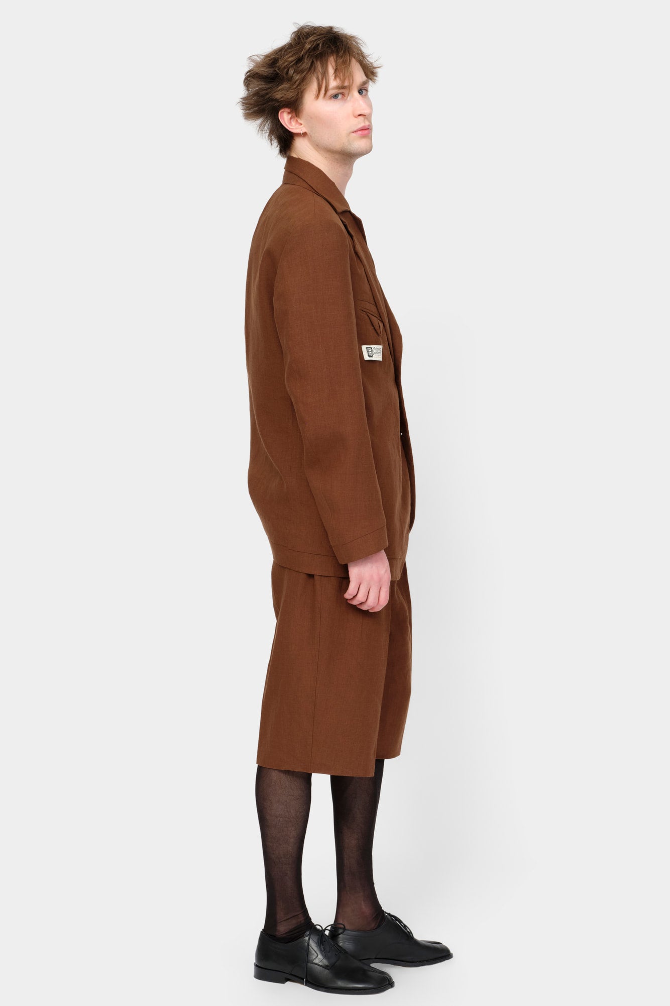 SINGLE-BREASTED JACKET in Irish brown linen