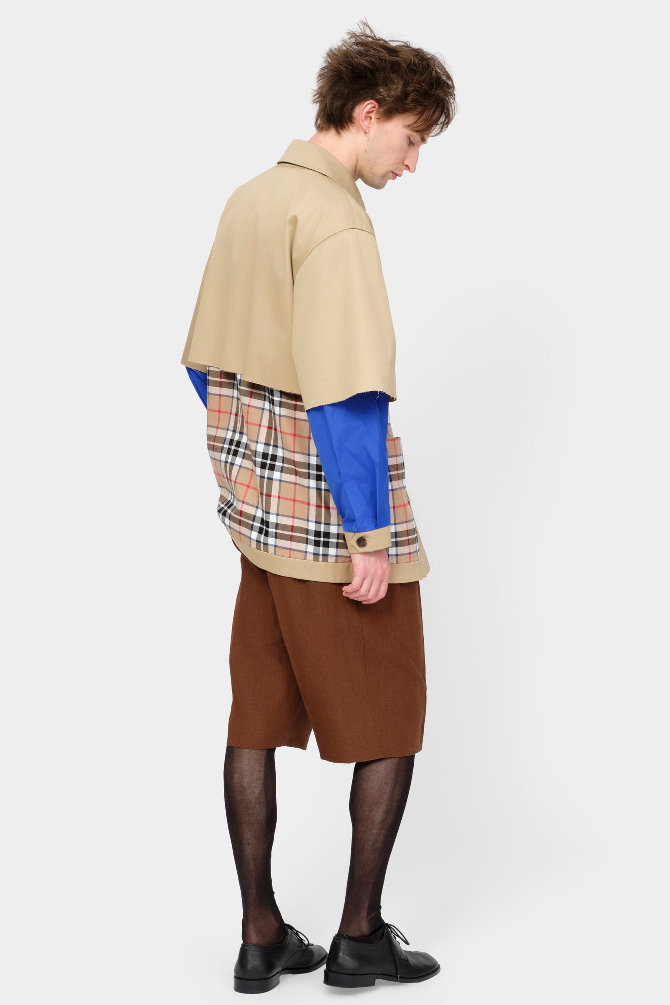 CUT-OFF TRENCH SHIRT in beige cotton