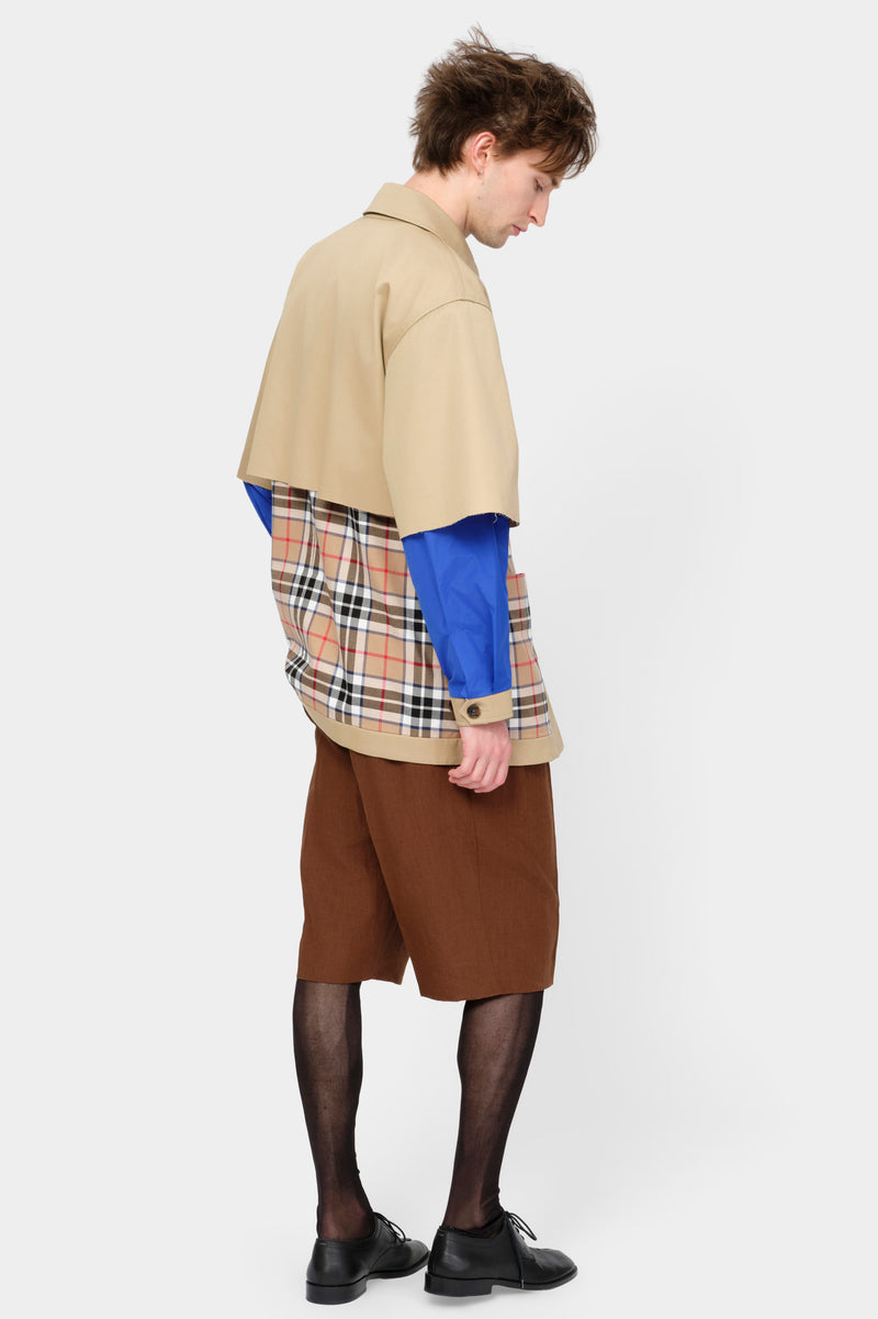 CUT-OFF TRENCH SHIRT in beige cotton