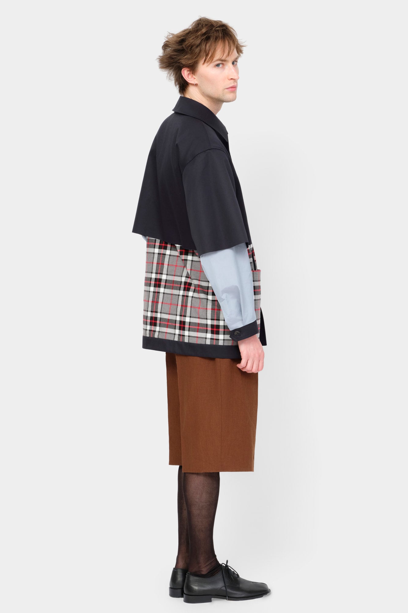 CUT-OFF TRENCH SHIRT in blue cotton