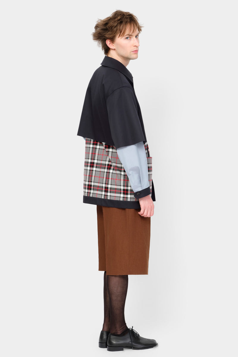 CUT-OFF TRENCH SHIRT in blue cotton
