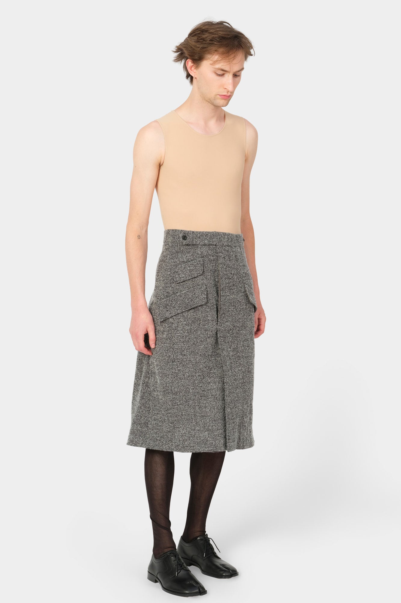 CUT-OFF OVERCOAT CULOTTE in herringbone wool