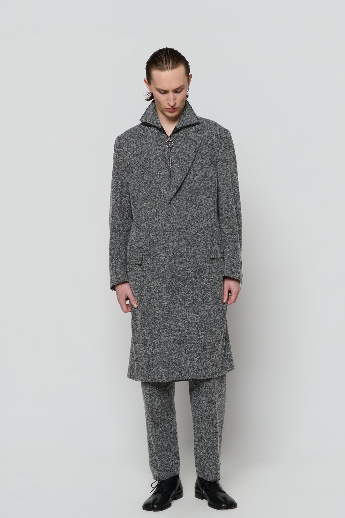 SINGLE-BREASTED OVERCOAT in herringbone