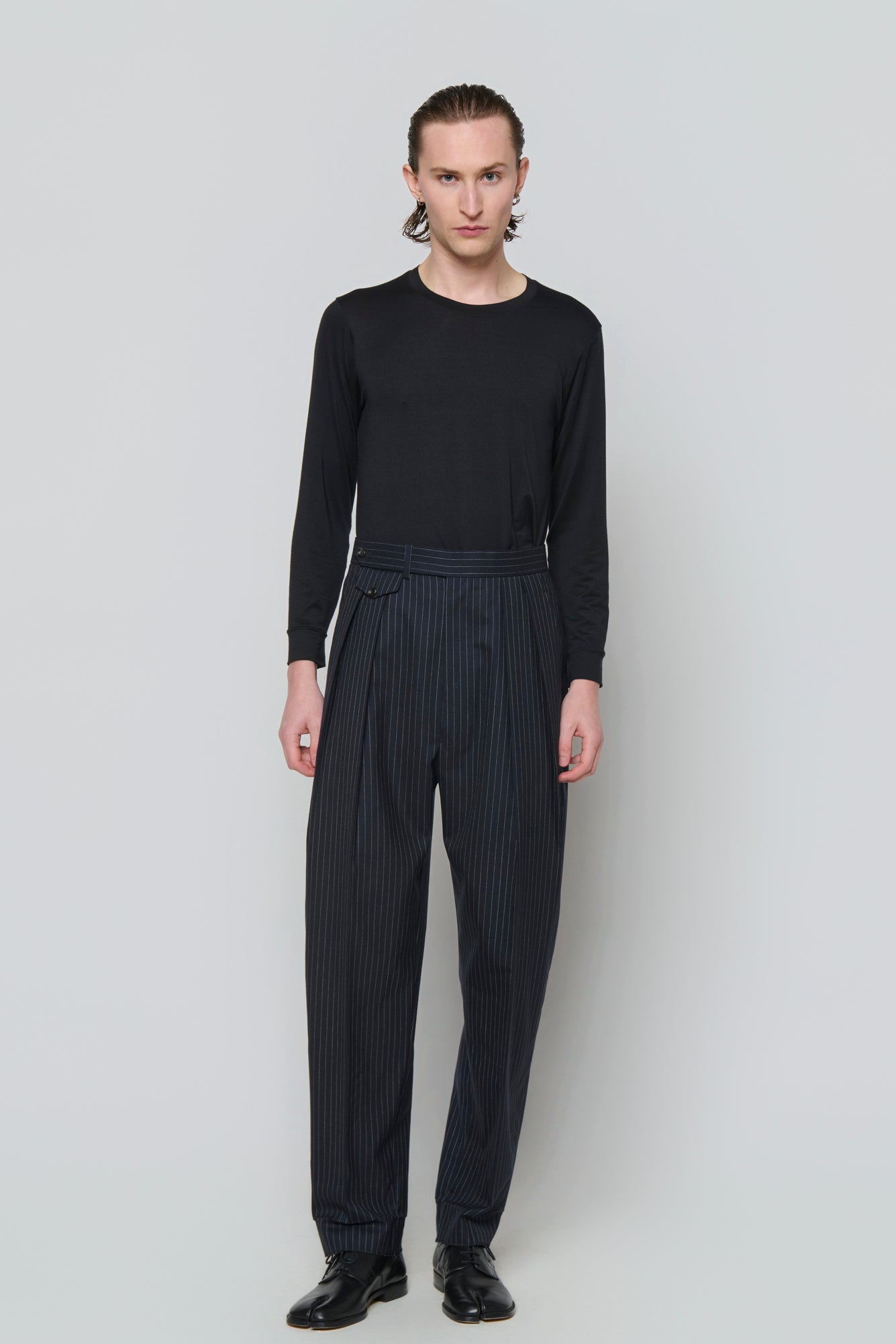 TAILORED TROUSERS in blue pinstripe worsted