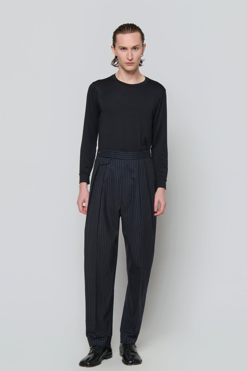 TAILORED TROUSERS in blue pinstripe worsted