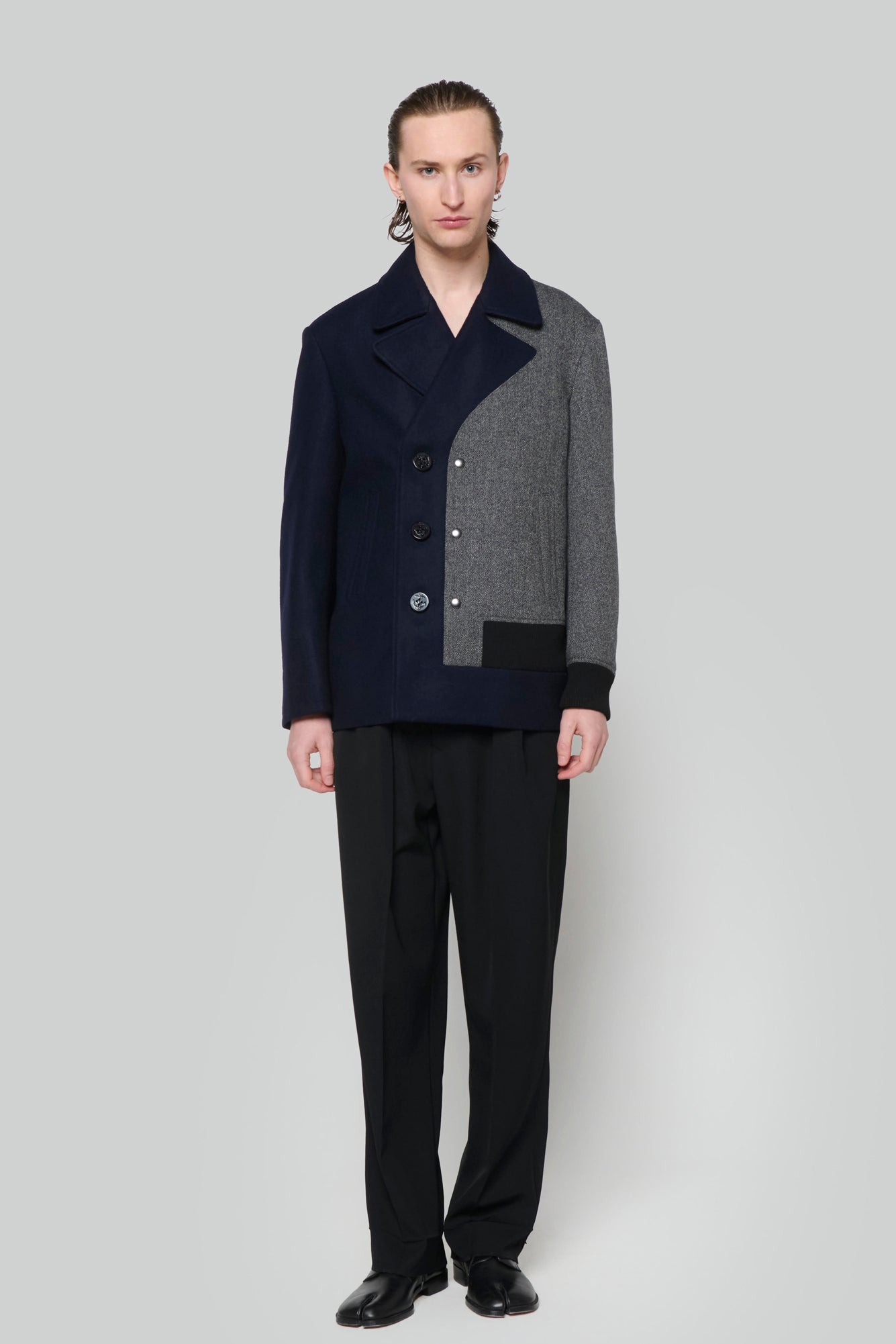 CABAN in blue melton / grey herringbone wool