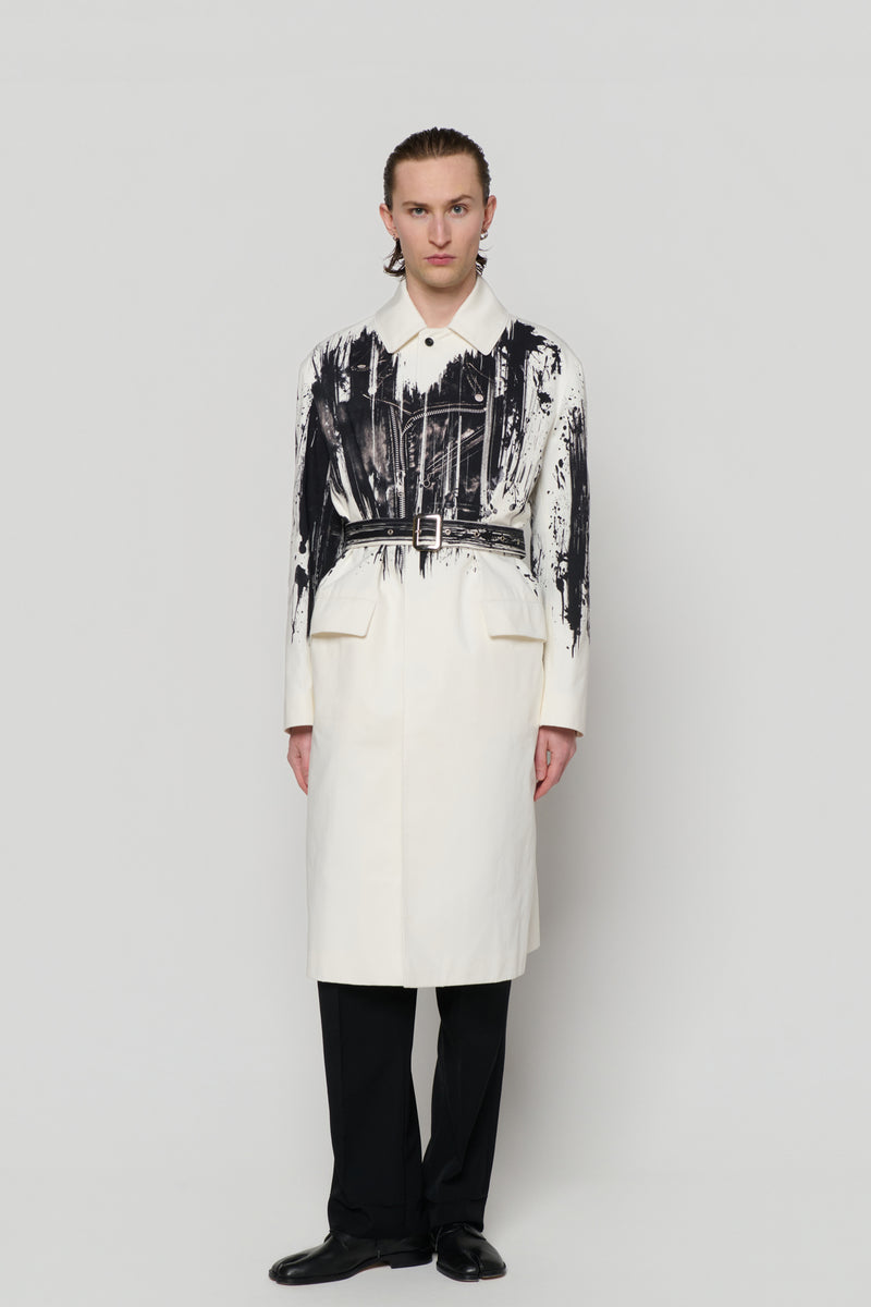 CAR COAT in biker jacket print
