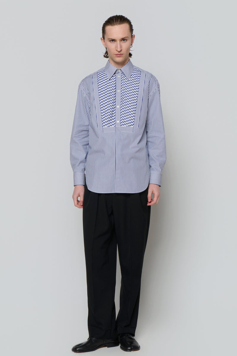 SHIRT WITH PLASTRON in blue / white cotton stripe