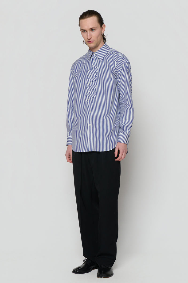 SHIRT WITH ZIG-ZAG PLACKET in blue / white cotton stripe