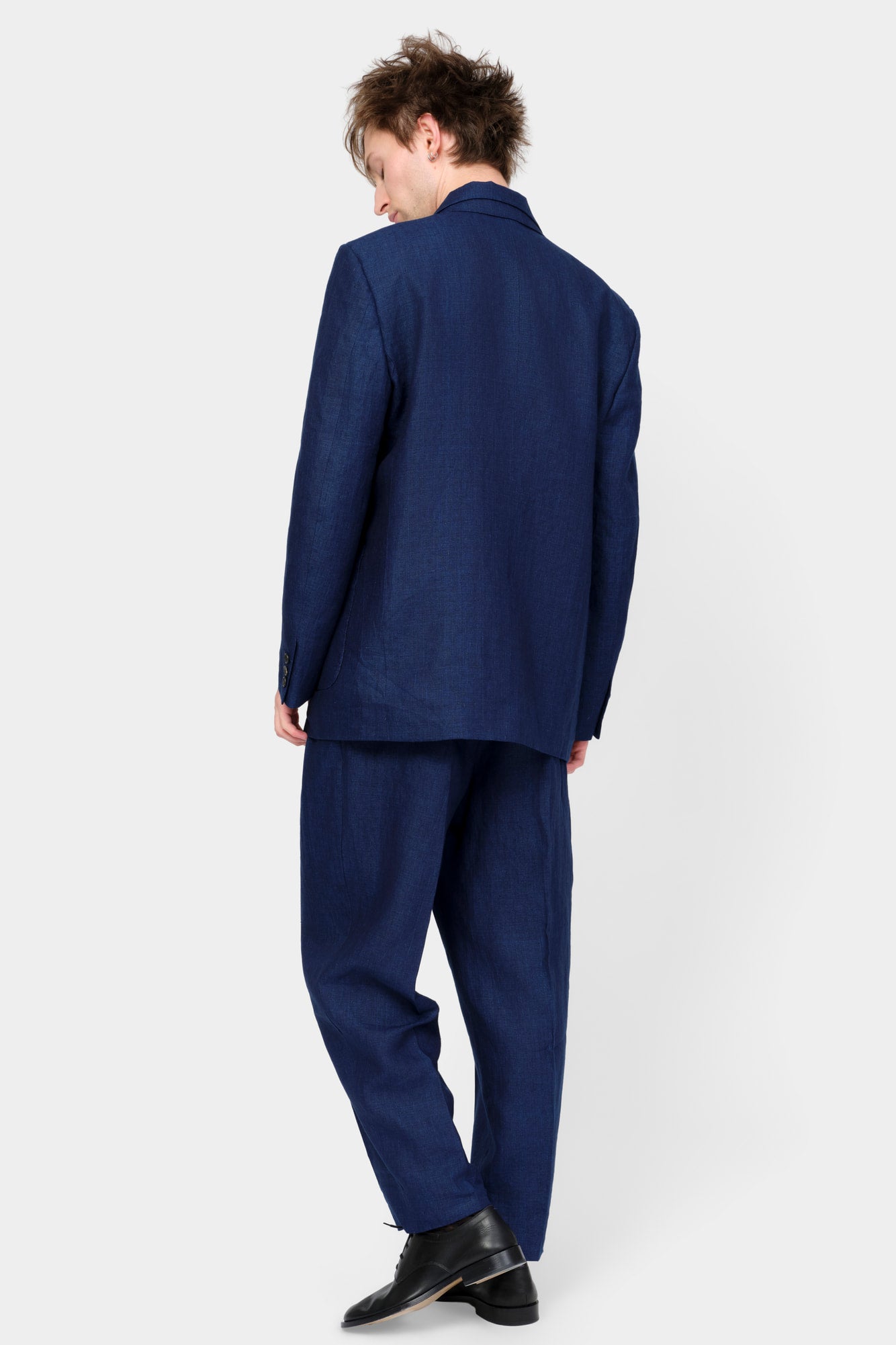SINGLE-BREASTED JACKET in blue indigo linen