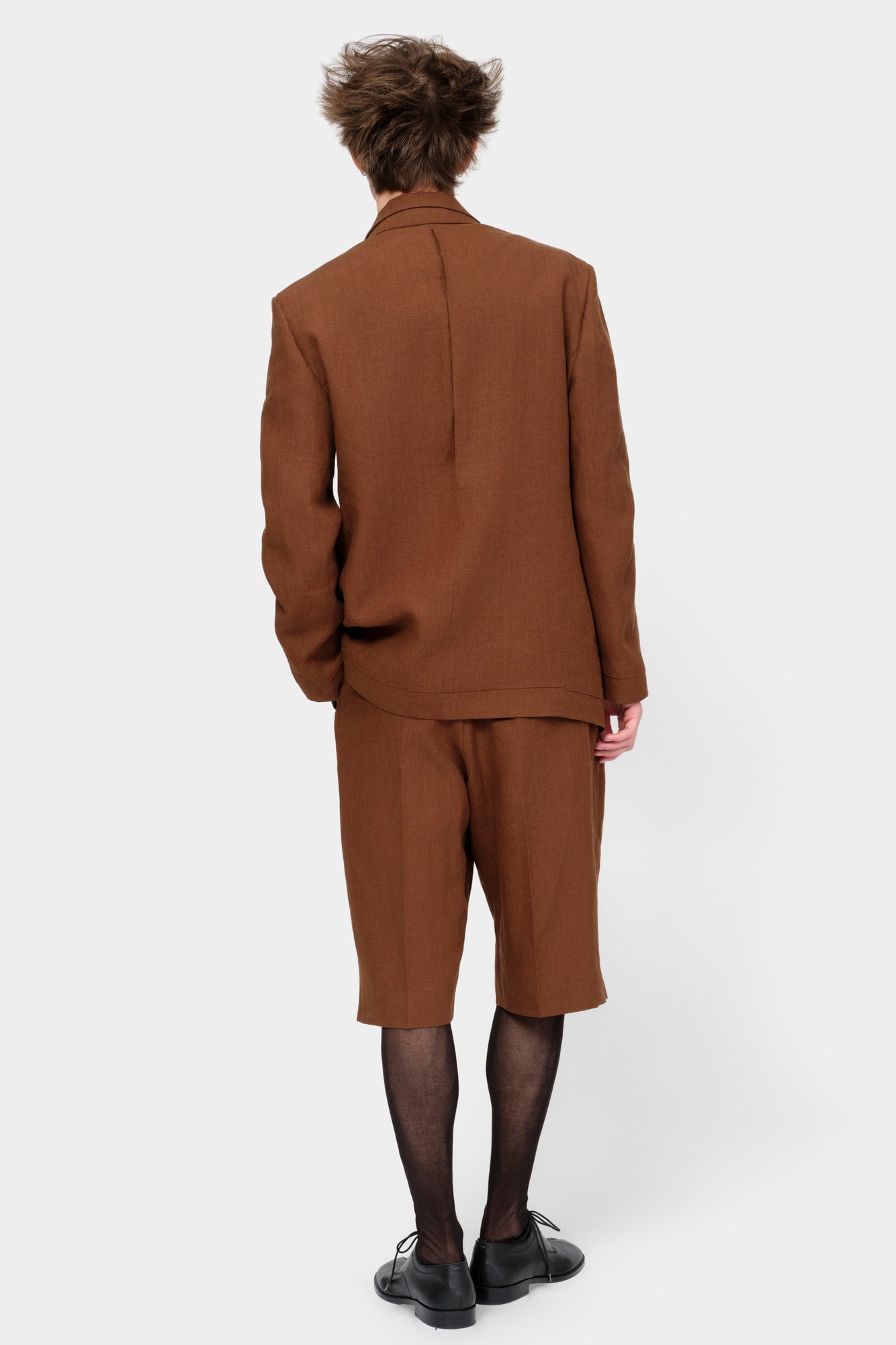 SINGLE-BREASTED JACKET in Irish brown linen