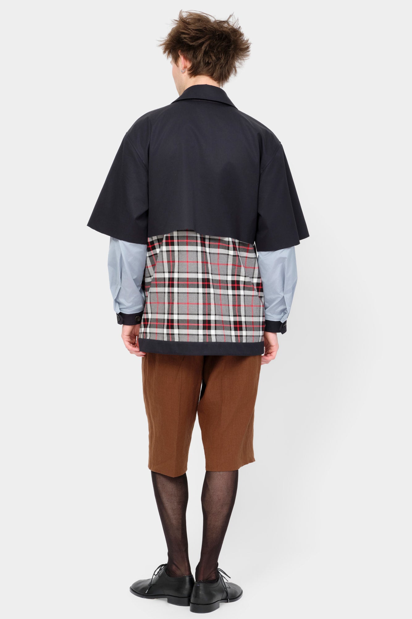 CUT-OFF TRENCH SHIRT in blue cotton