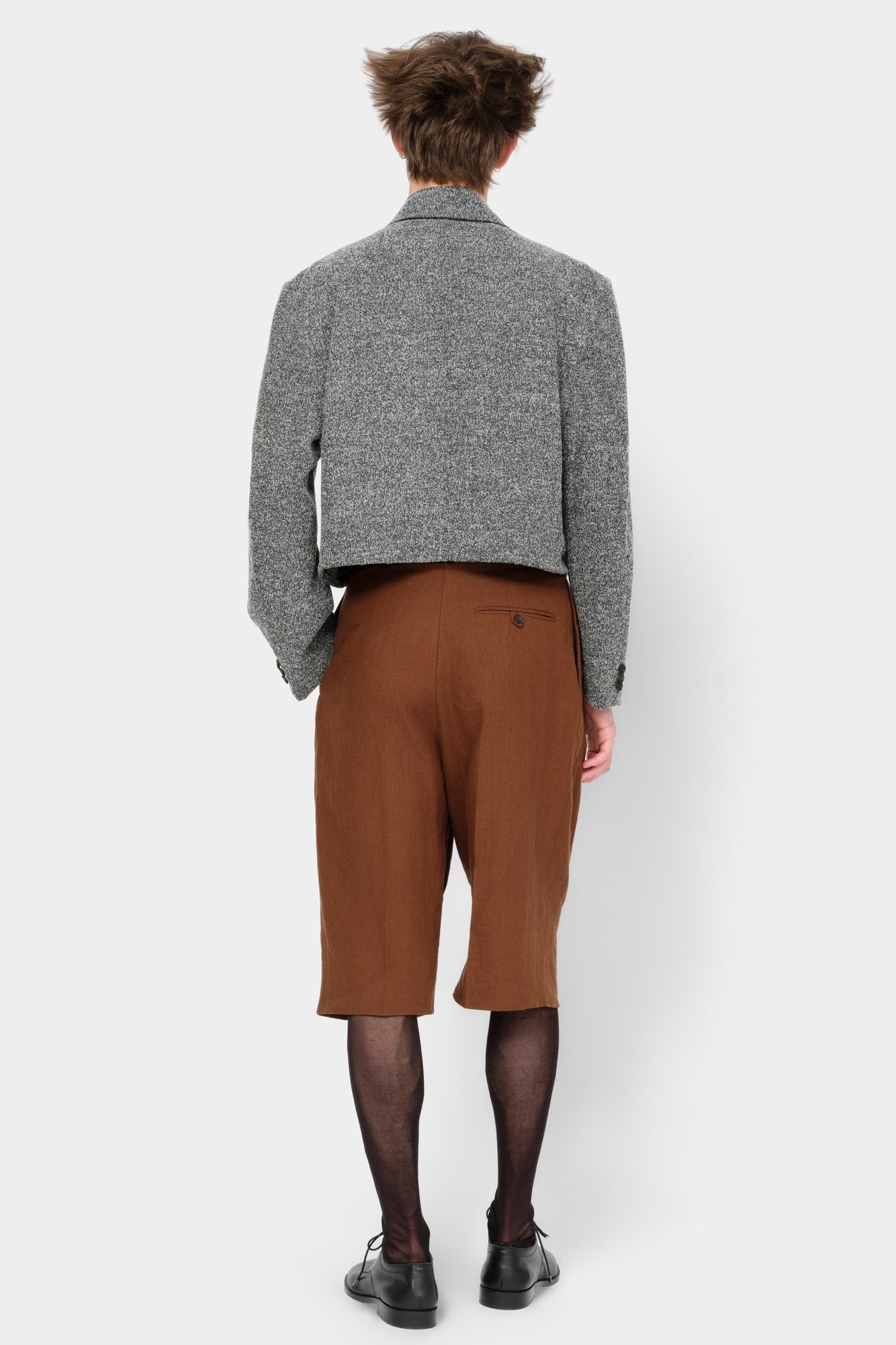 CUT-OFF OVERCOAT in herringbone wool