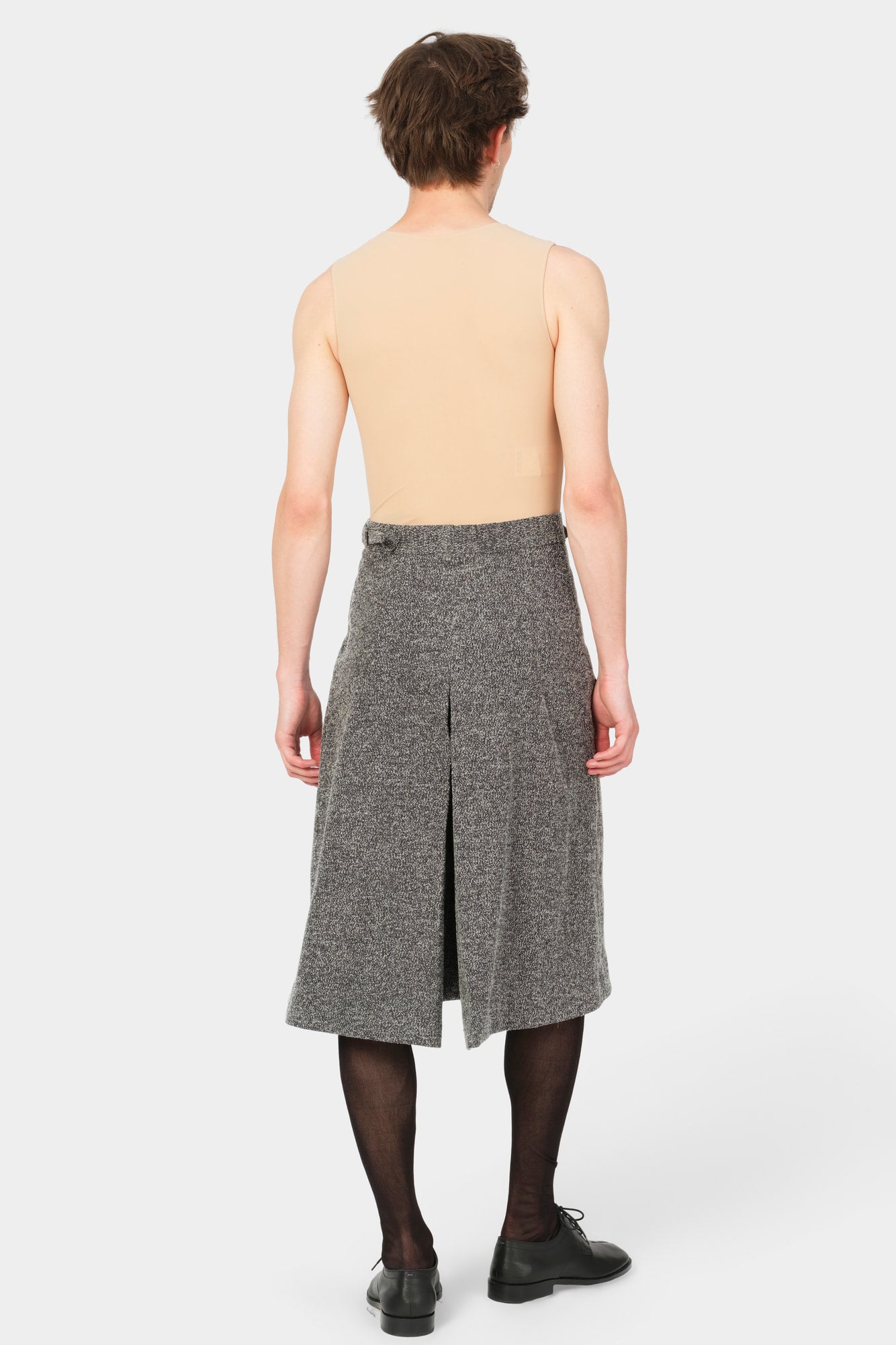 CUT-OFF OVERCOAT CULOTTE in herringbone wool