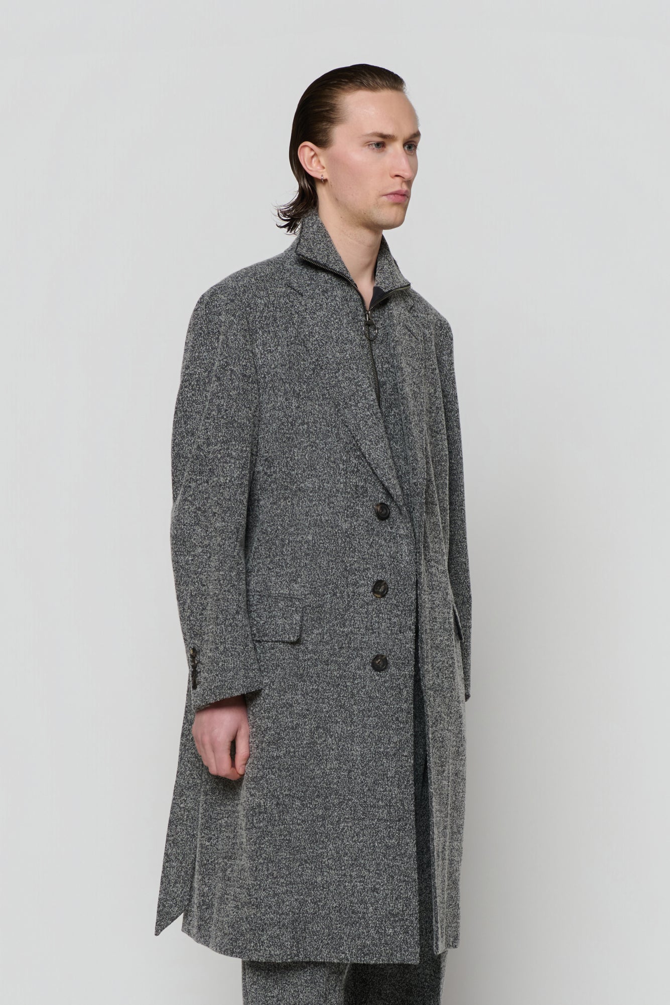 SINGLE-BREASTED OVERCOAT in herringbone
