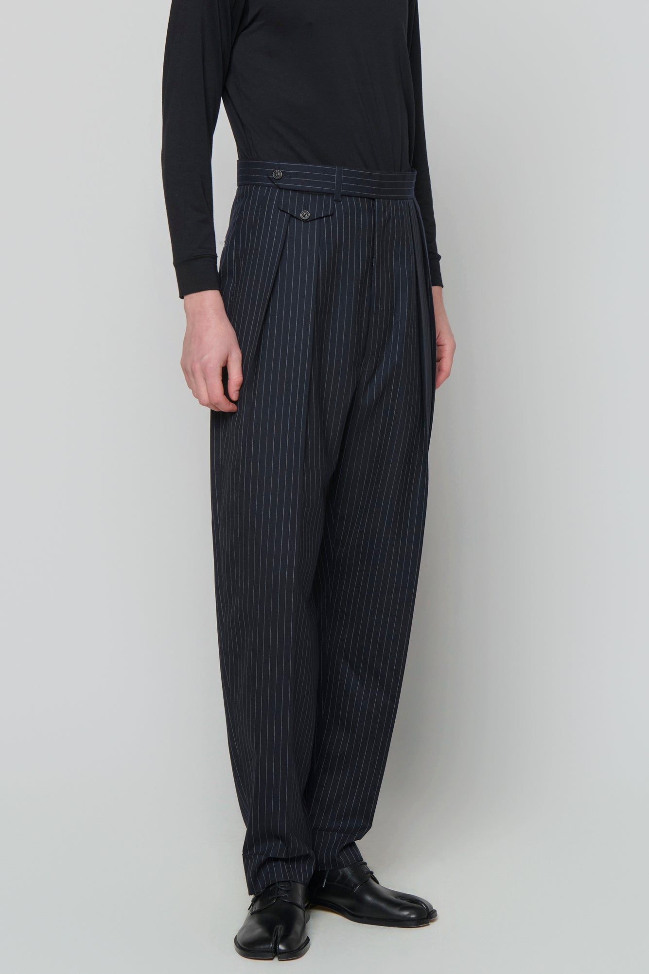 TAILORED TROUSERS in blue pinstripe worsted