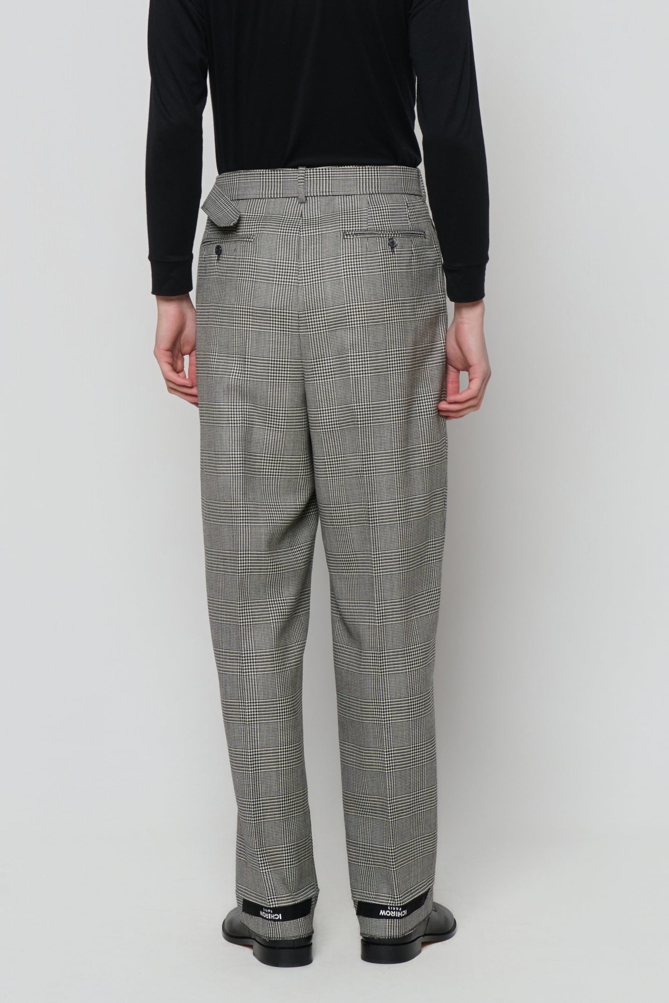 BELTED TAILORED TROUSERS in glencheck worstedWORSTED
