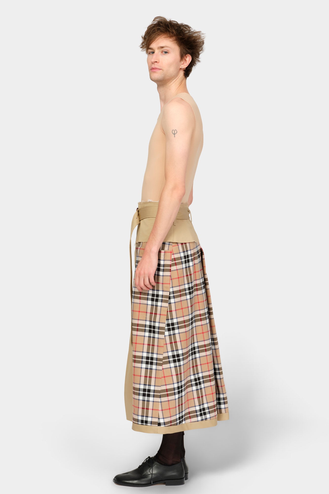CUT-OFF TRENCH-COAT CULOTTE in beige cotton