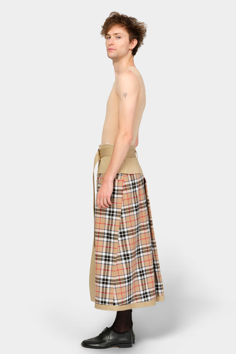CUT-OFF TRENCH-COAT CULOTTE in beige cotton