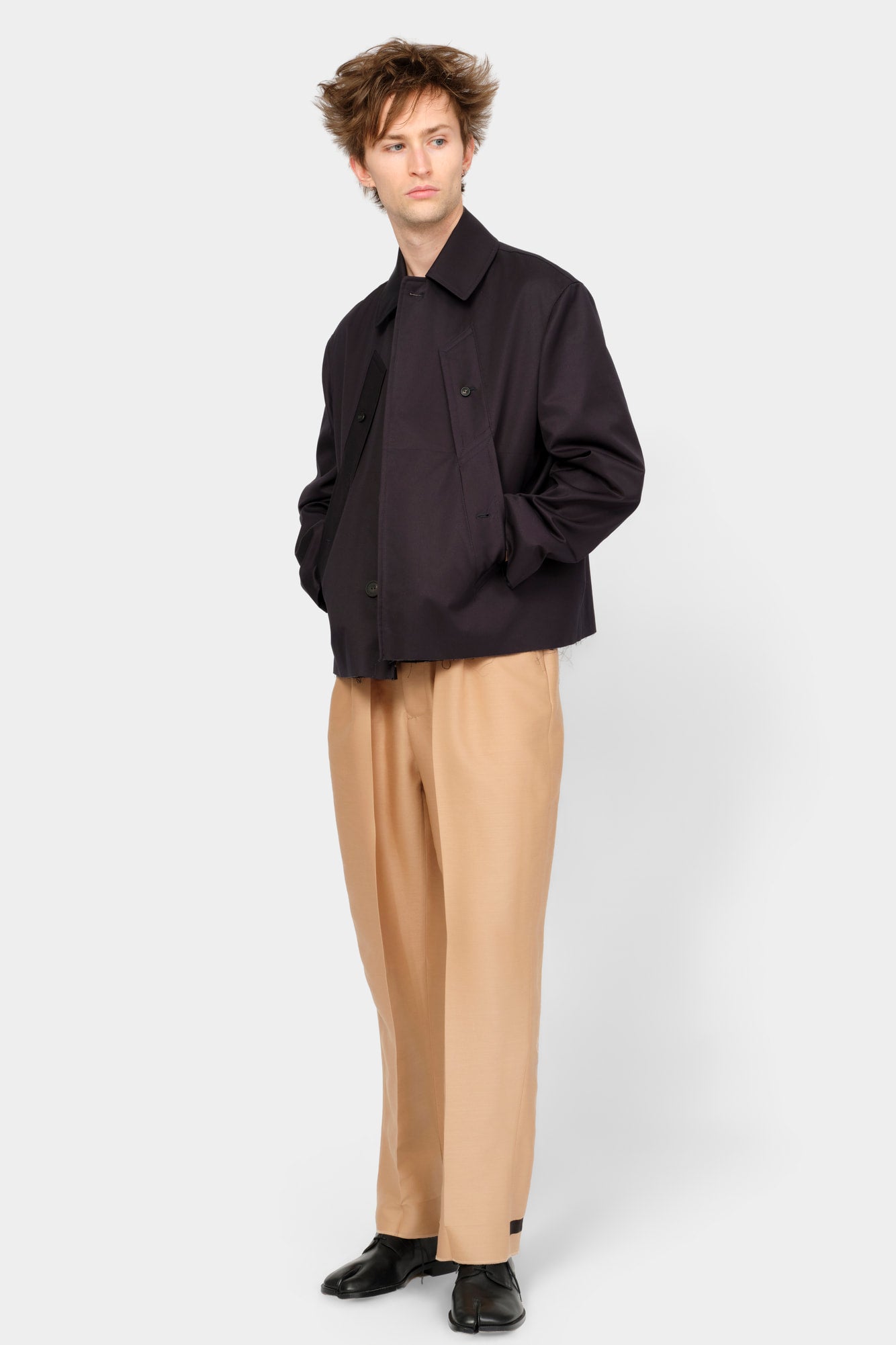 CUT-OFF TRENCH-COAT in blue cotton