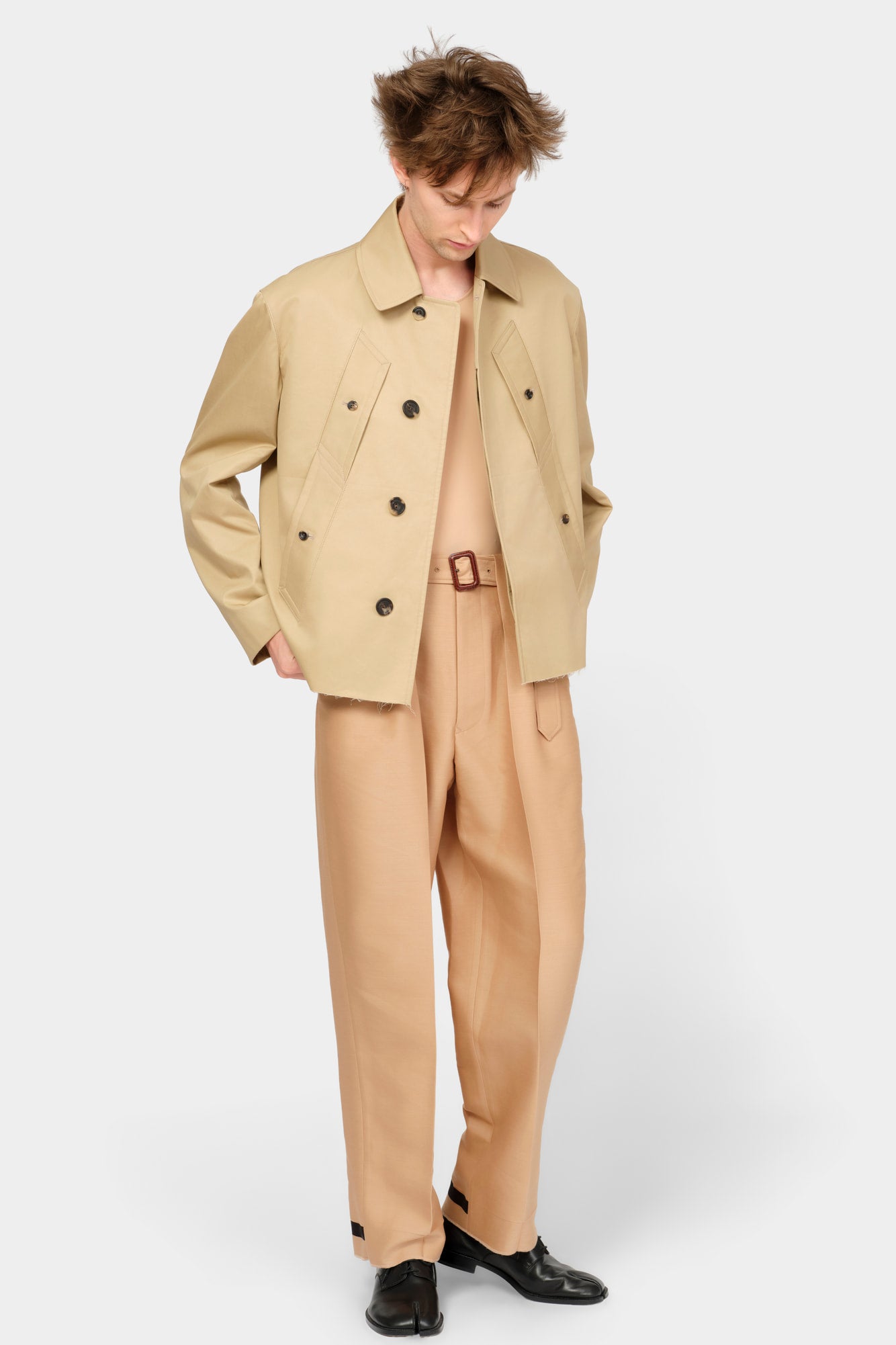 CUT-OFF TRENCH-COAT in beige cotton