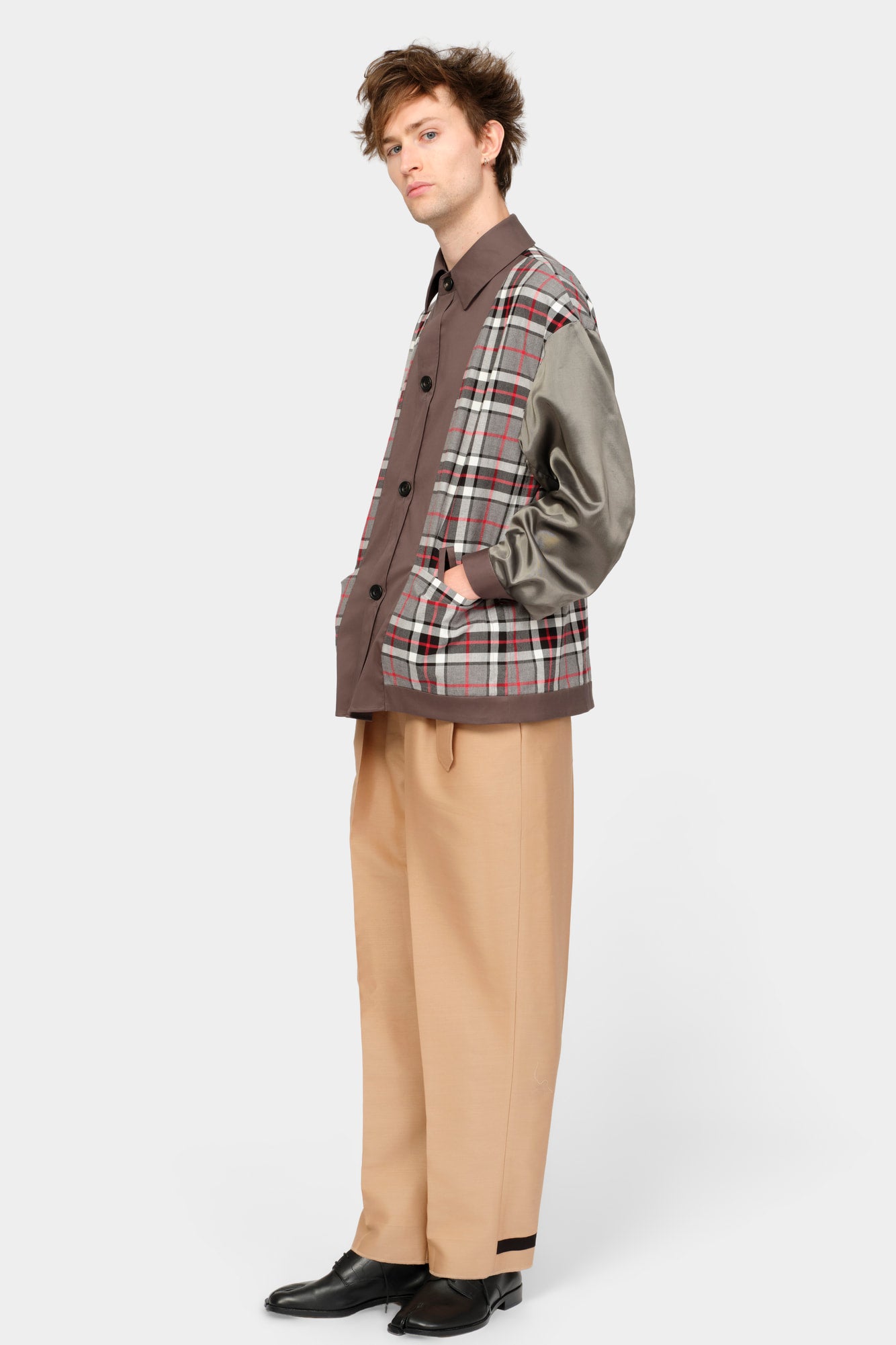 SET-IN SLEEVE SHIRT in grey cotton