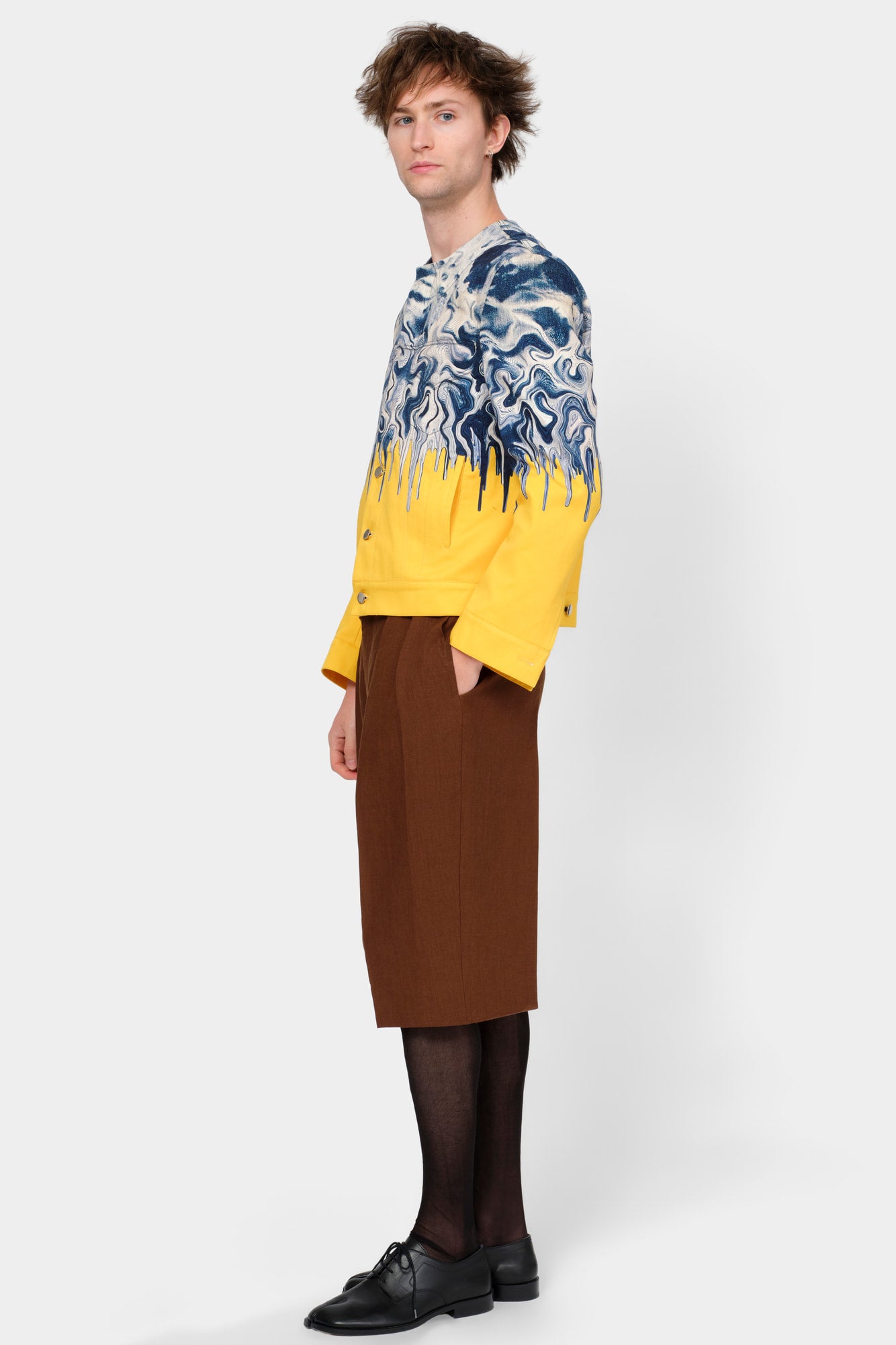 Blouson featuring a digitally printed bleached denim
