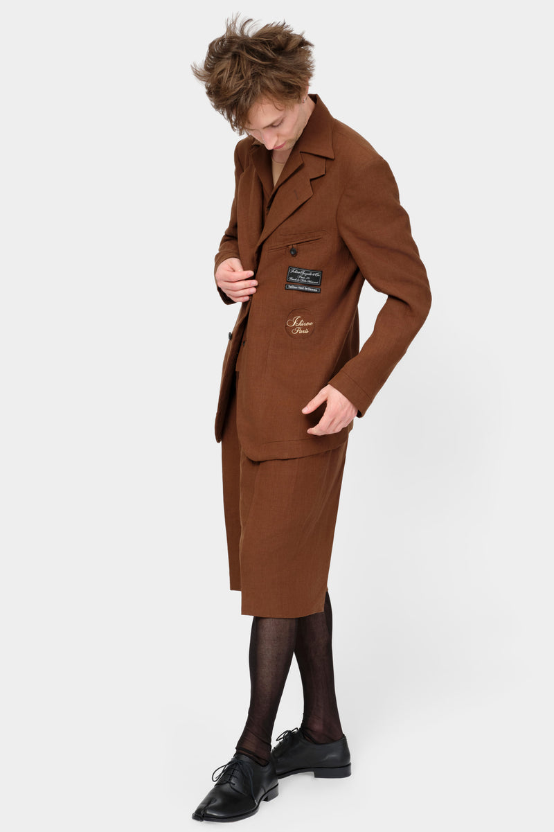 SINGLE-BREASTED JACKET in Irish brown linen