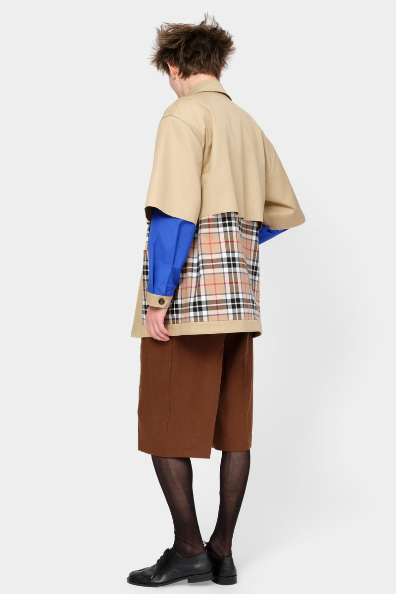 CUT-OFF TRENCH SHIRT in beige cotton