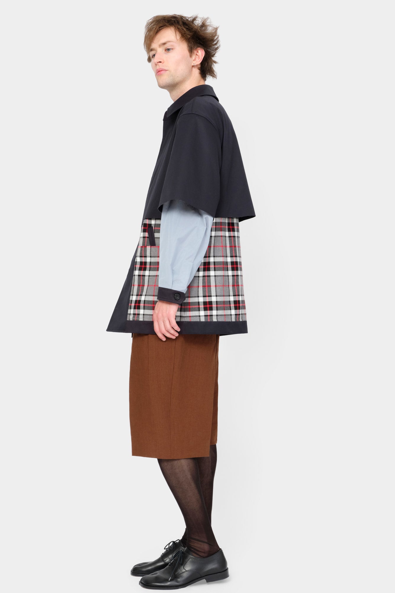 CUT-OFF TRENCH SHIRT in blue cotton