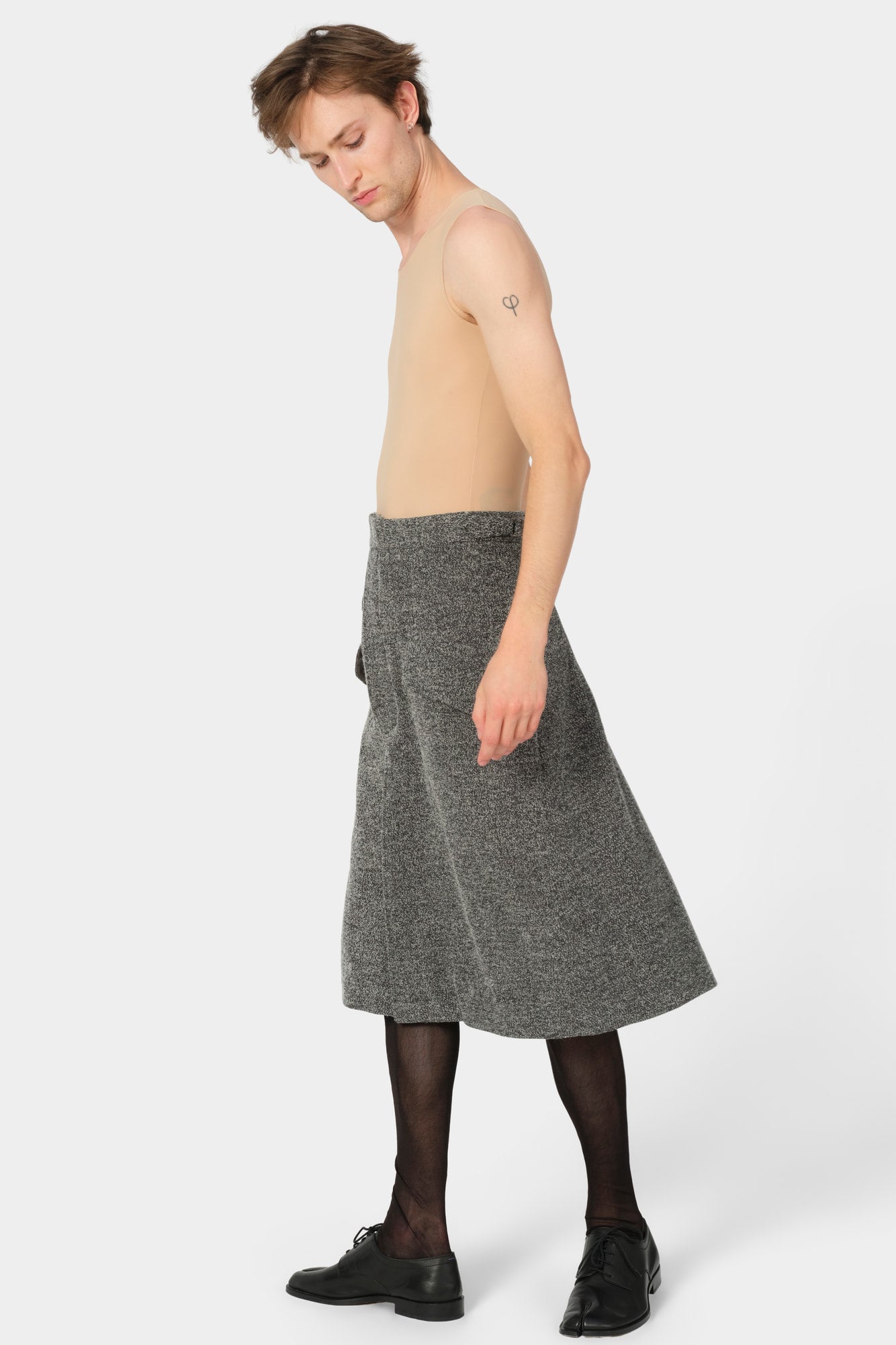 CUT-OFF OVERCOAT CULOTTE in herringbone wool